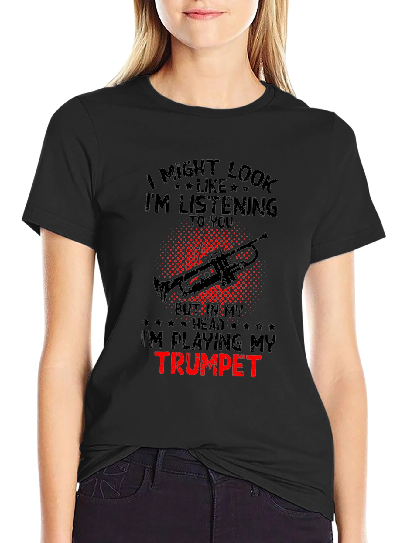 Black Trumpet Player T-Shirt: I'm Playing My Trumpet! view 2