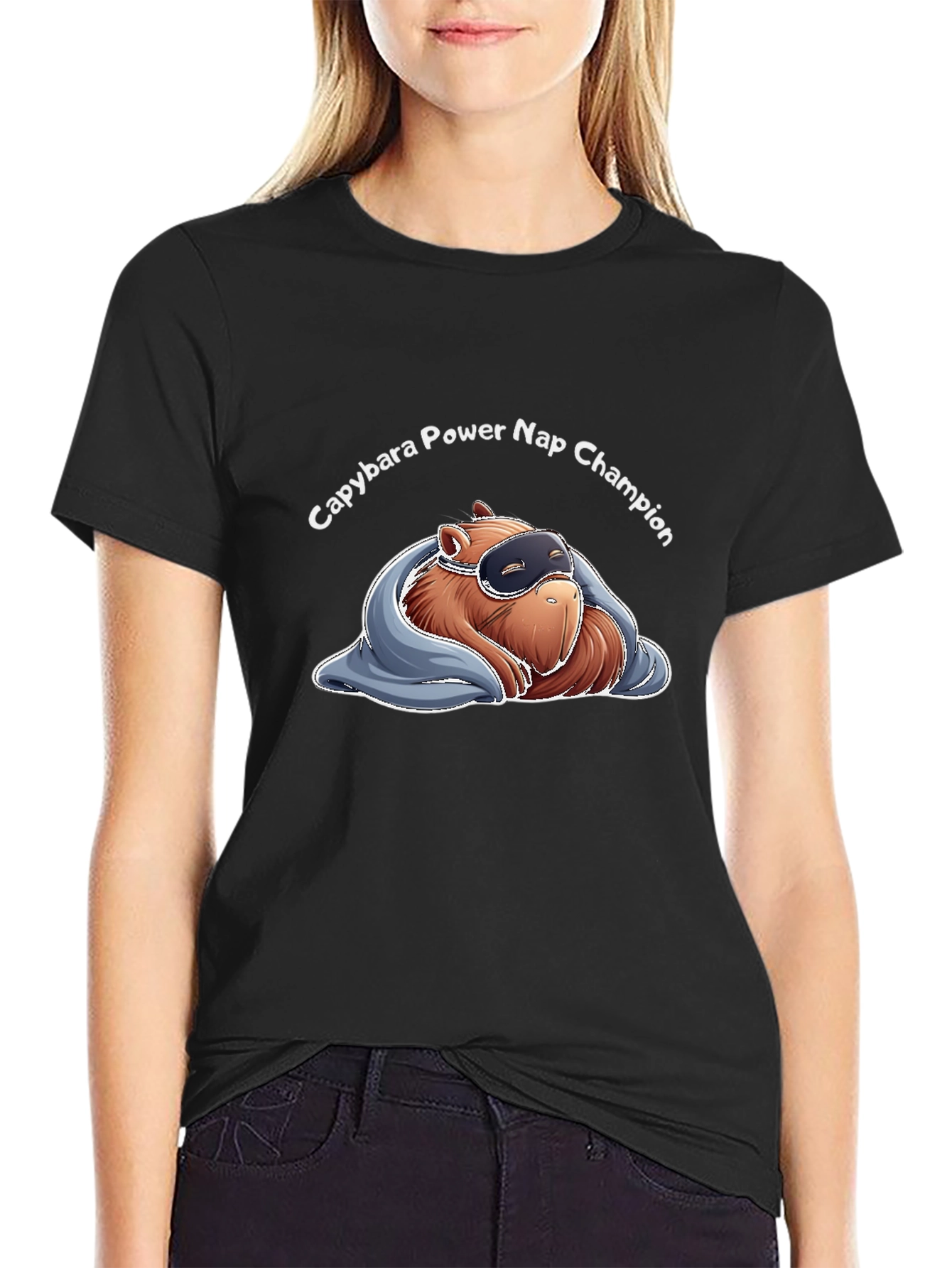 Black Capybara Power Nap Champion Graphic T-Shirt view 2
