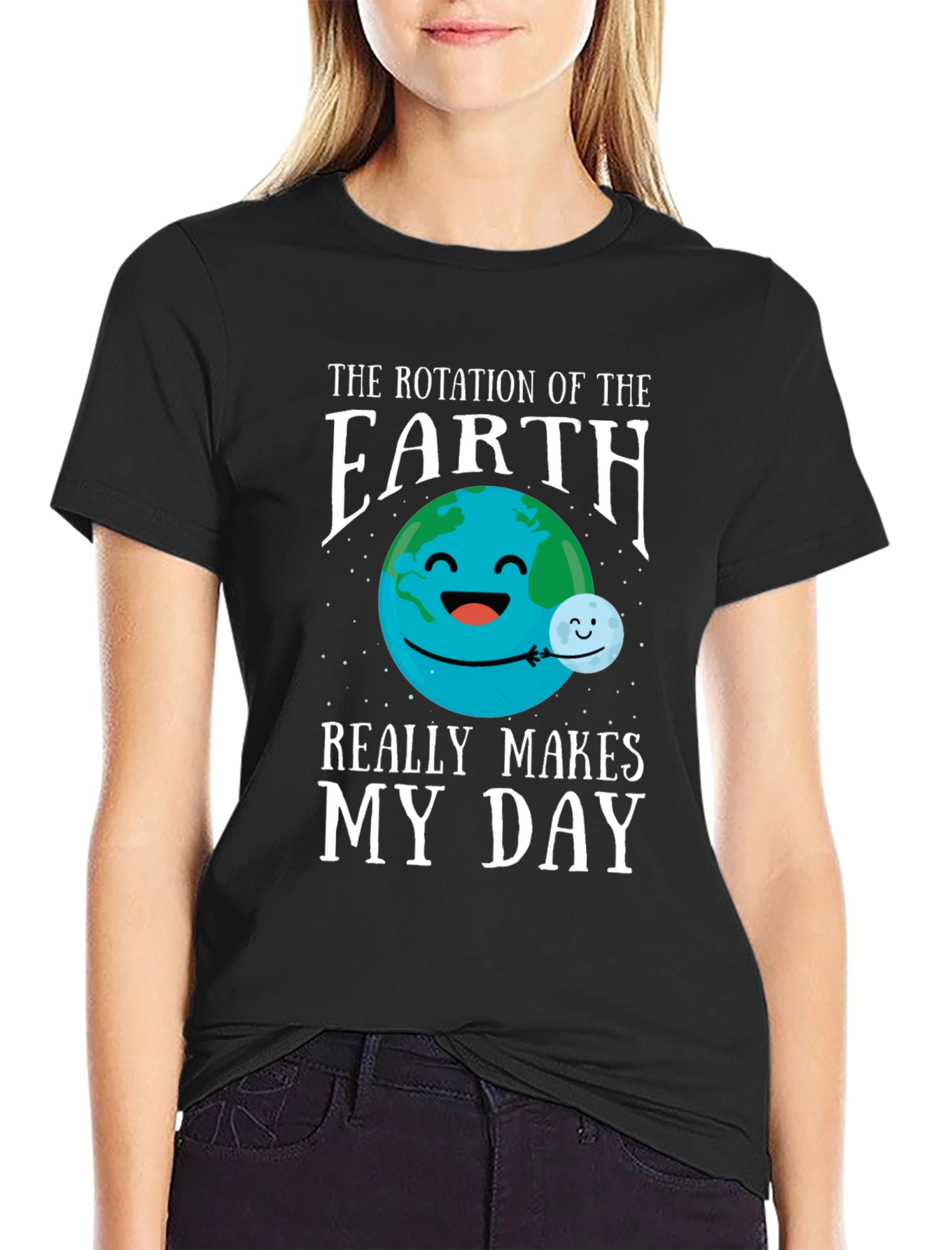 Black Funny Earth Rotation T-Shirt view 2