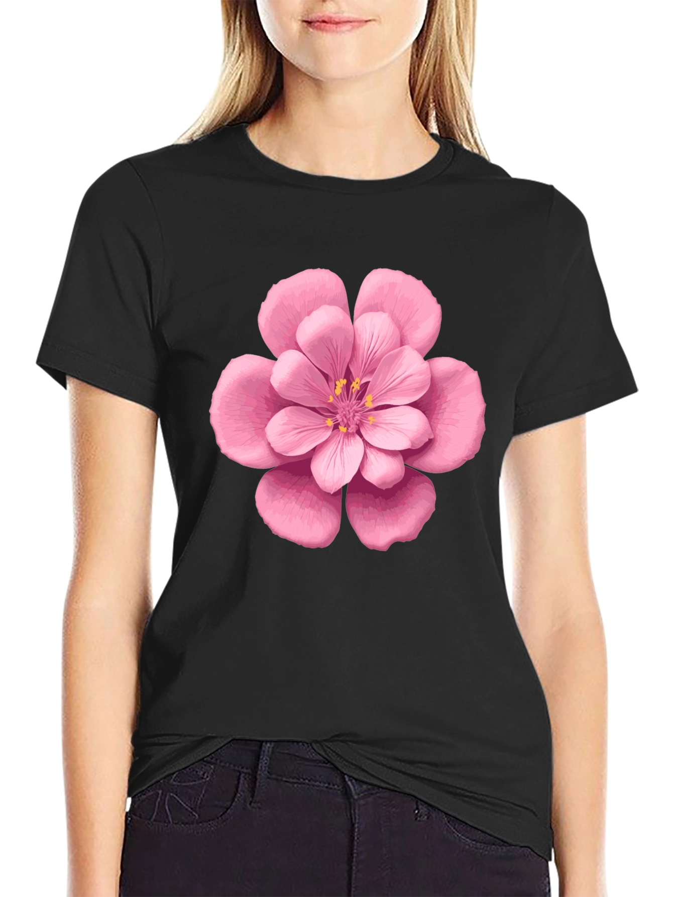 Black Floral Graphic Tee - Pink Blossom Print view 2