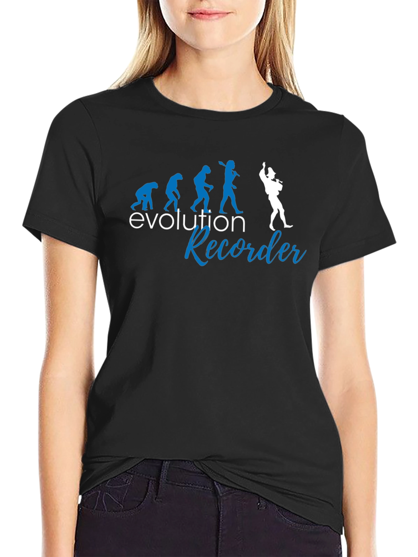 Black Evolution Recorder T-Shirt - Humorous Musician Tee view 2