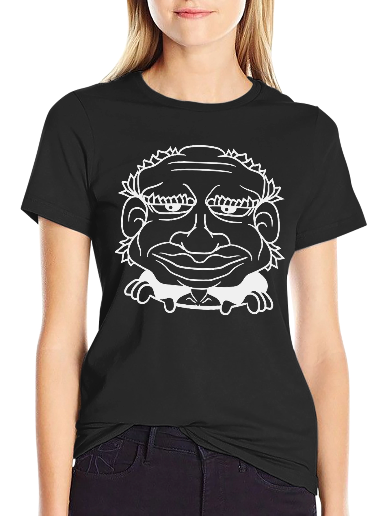 Black Humorous Face Graphic T-Shirt - Black Cotton Tee view 2