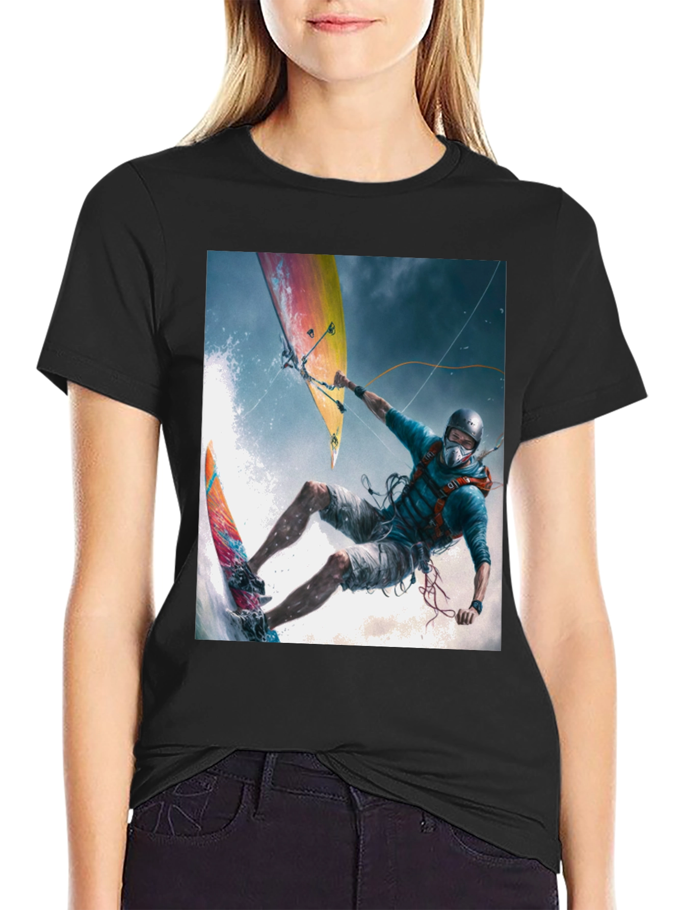 Black Kitesurfing Graphic Tee - Black Cotton Blend view 2
