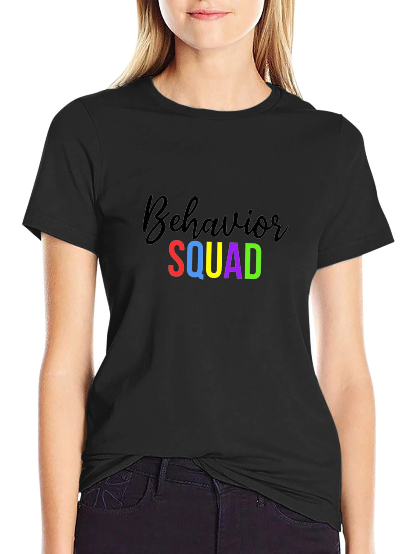 Black Behavior Squad Tee - Colorful Graphic Design view 2