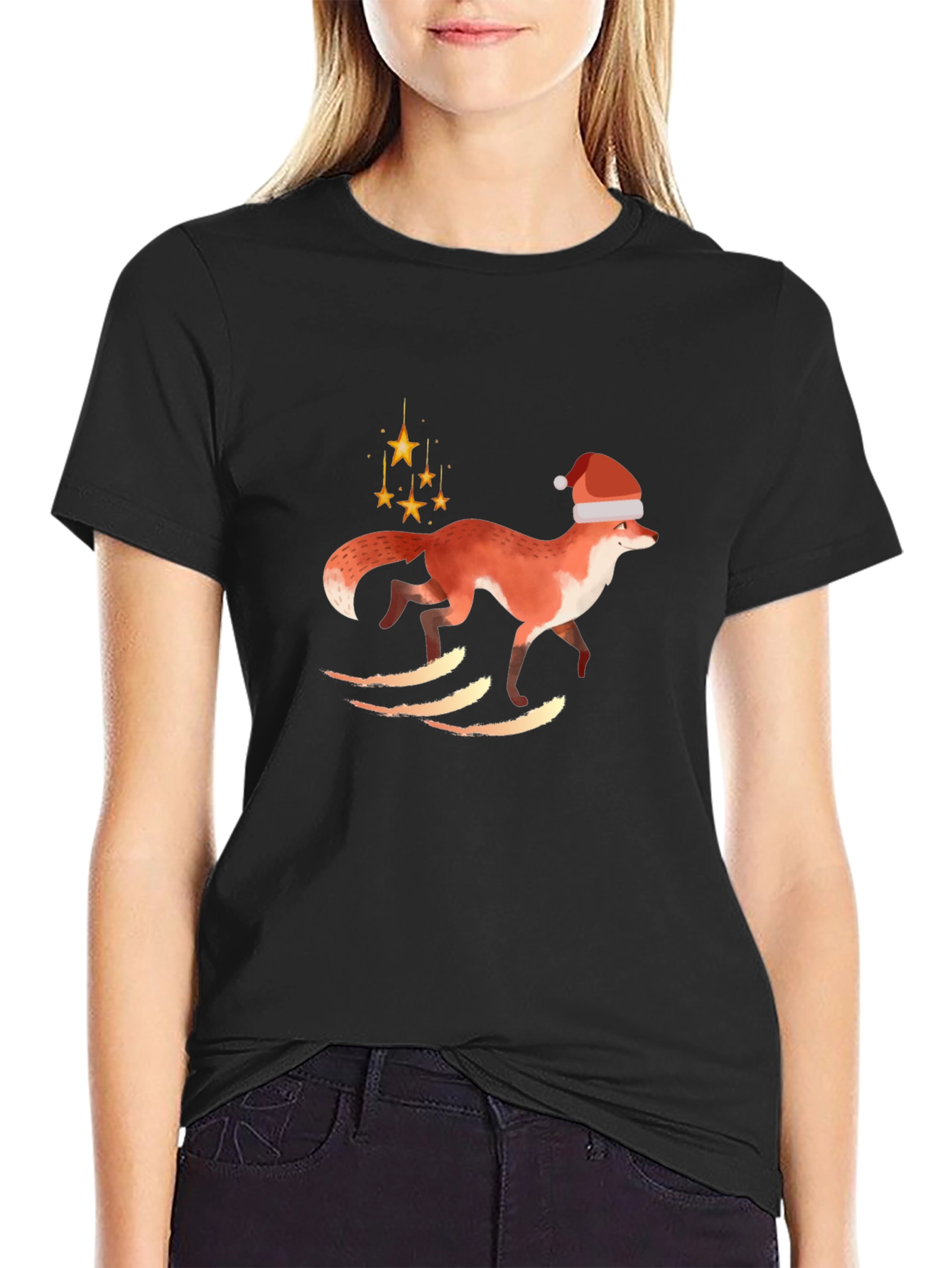 Black Festive Fox Tee - Holiday Style! view 2