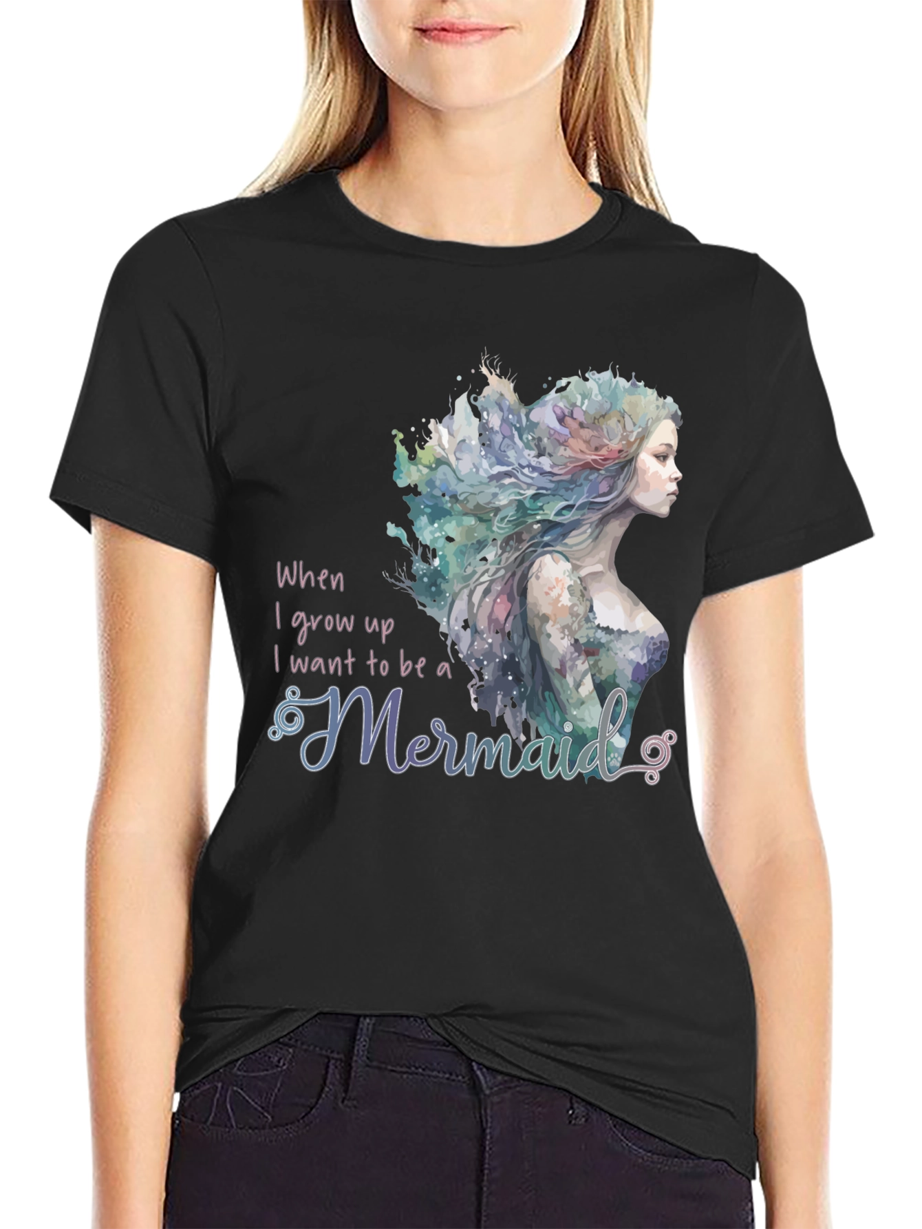 Black Mermaid Wish Graphic Tee - Black Crew Neck view 2