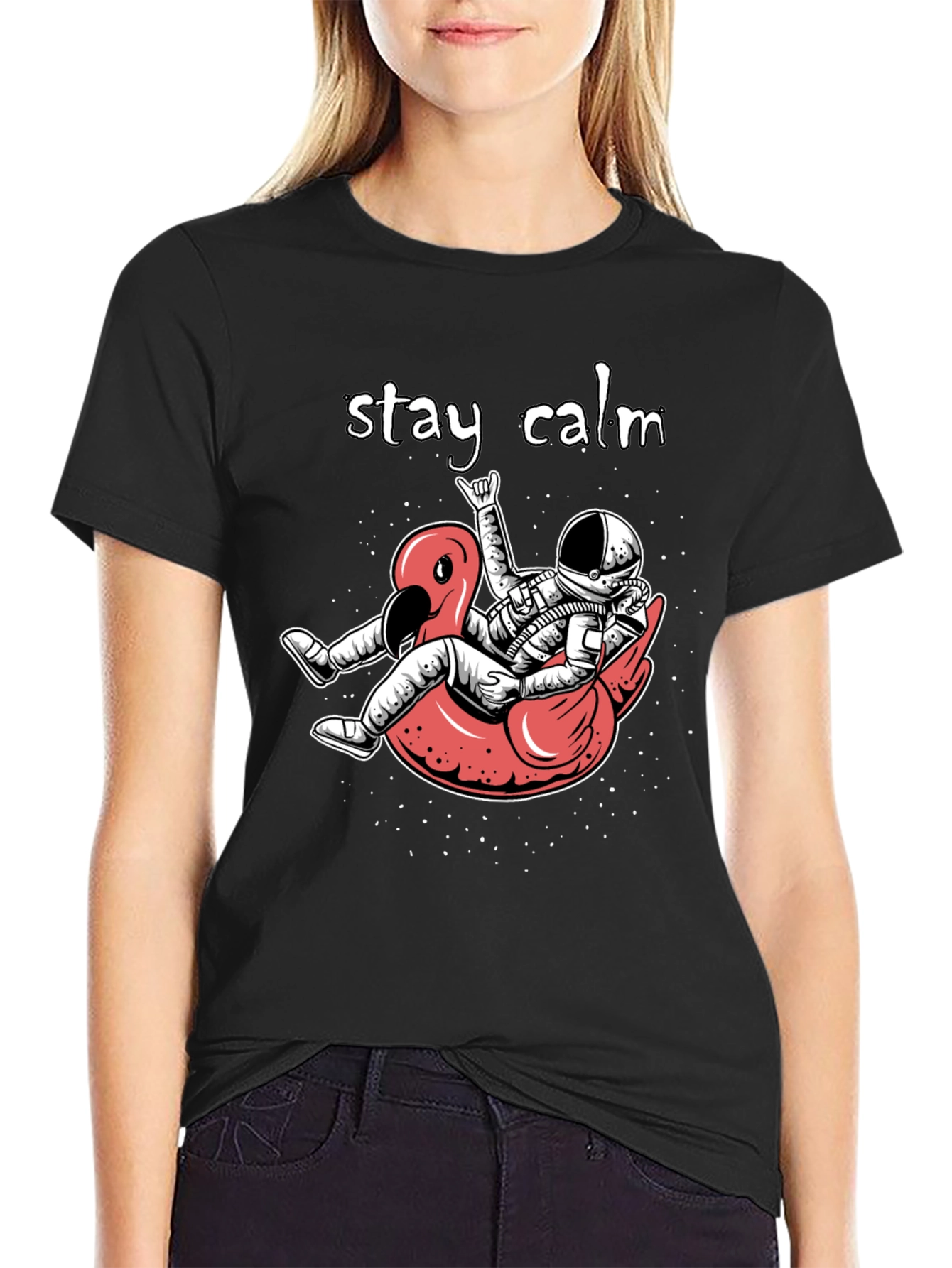 Stay Calm Astronaut Flamingo Graphic Tee - 2