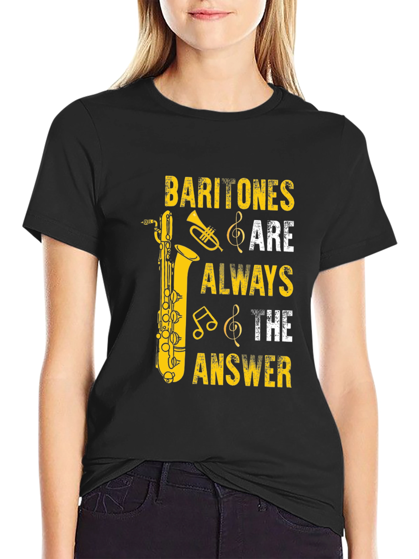 Black Baritone Saxophone Music Lover T-Shirt view 2
