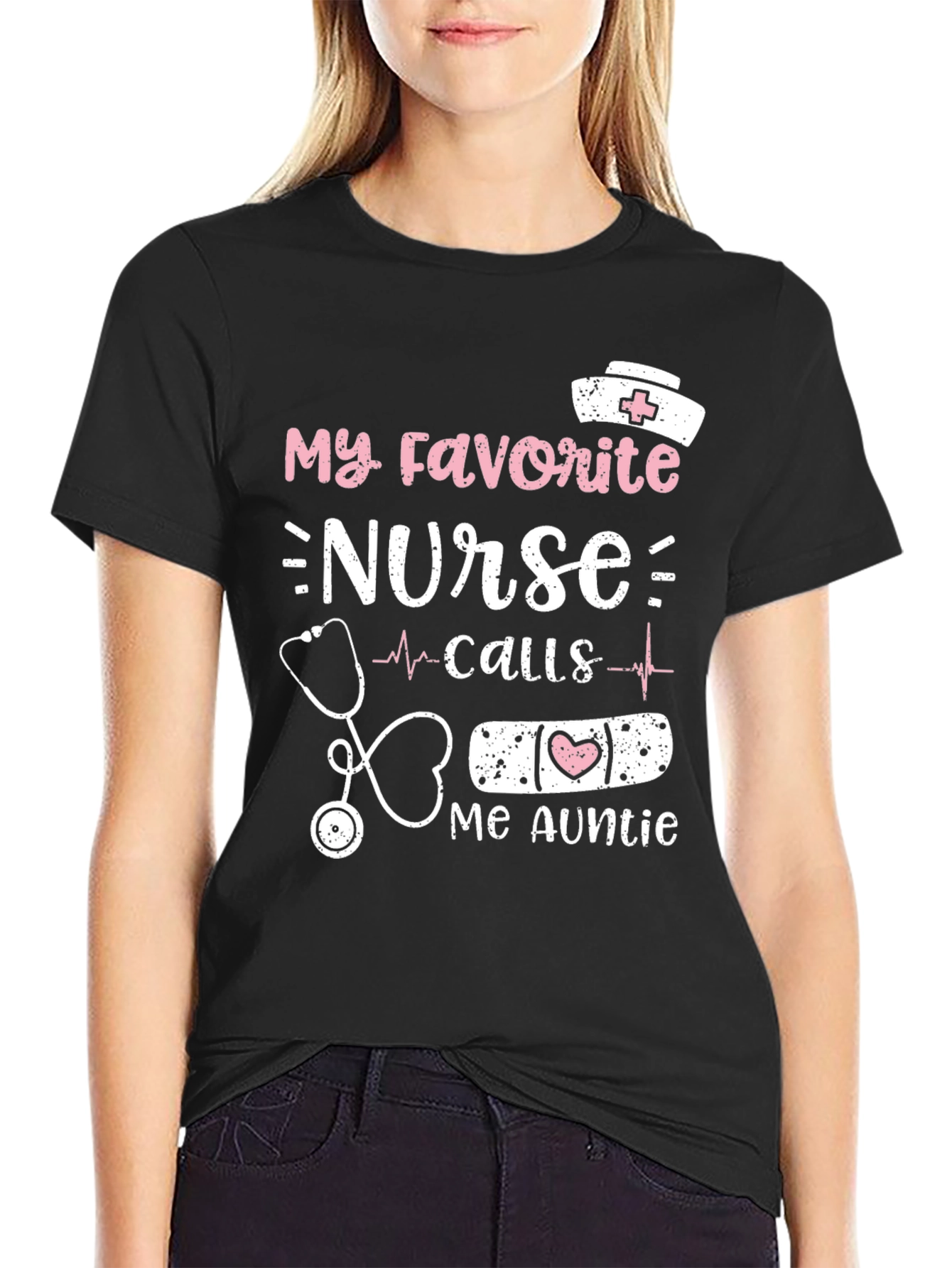 Black My Favorite Nurse Calls Me Auntie T-Shirt view 2