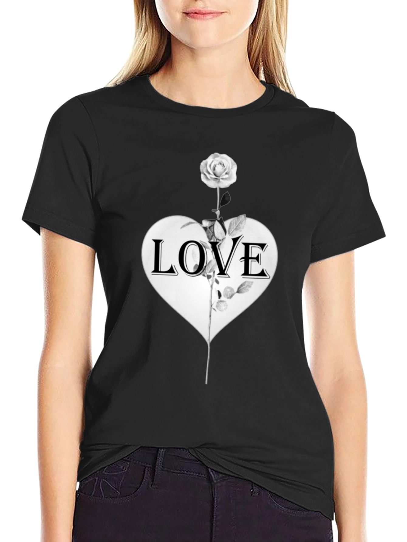 Black Love Rose Graphic Tee - Stylish Unisex Black T-Shirt view 2