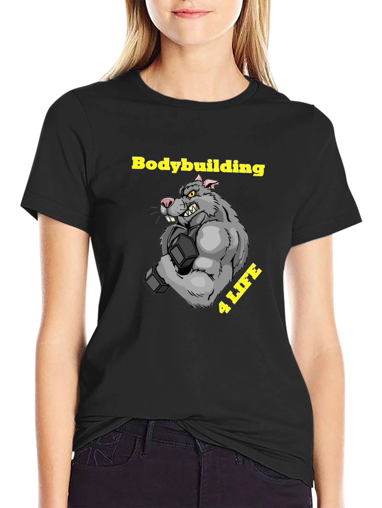 Black Bodybuilding Rat Black T-Shirt view 2