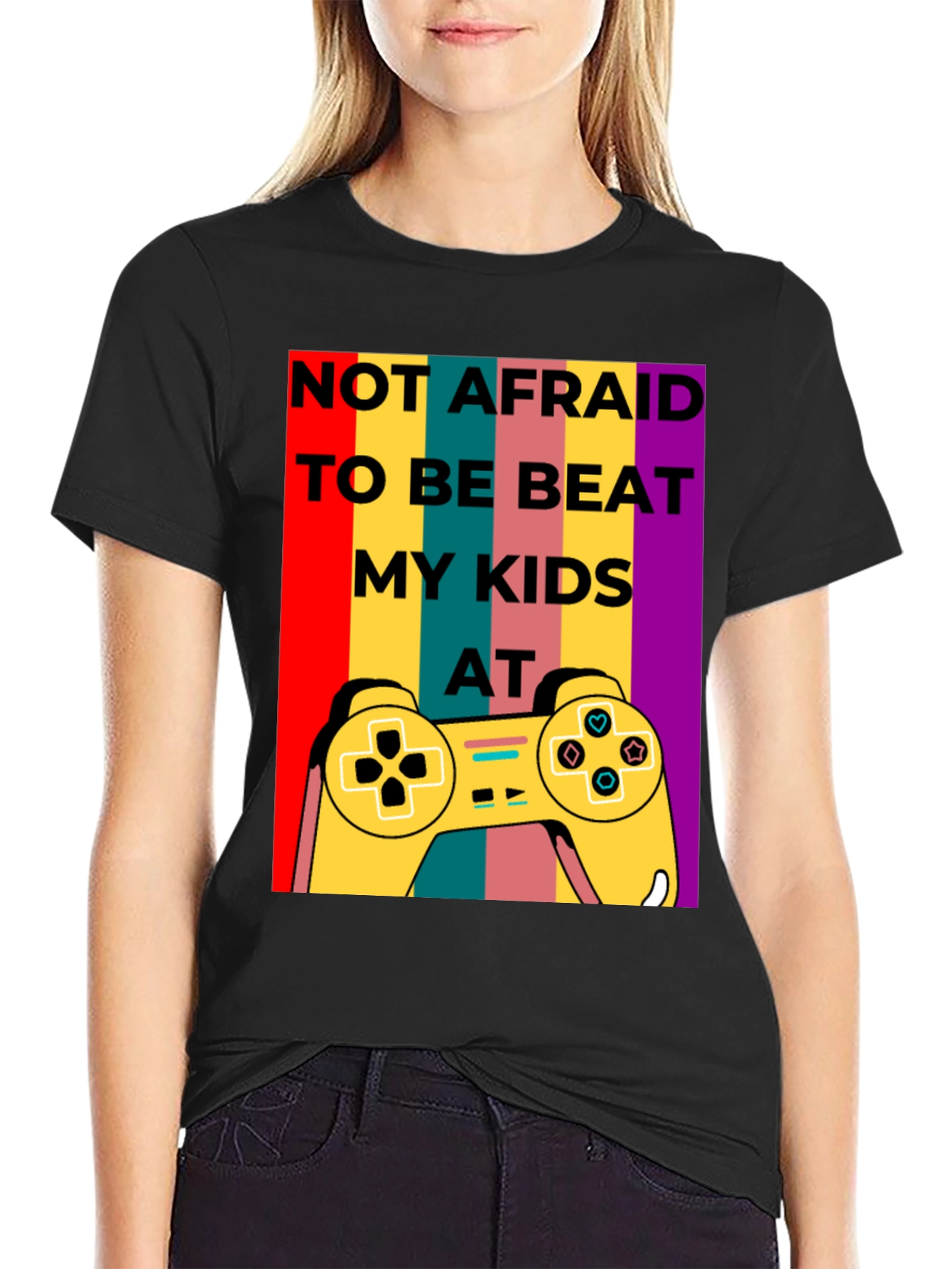 Black Not Afraid to Beat My Kids at Gaming T-Shirt view 2