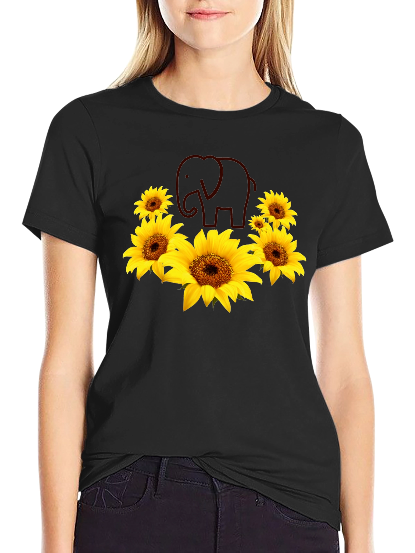 Black Sunflower Elephant Graphic Tee view 2
