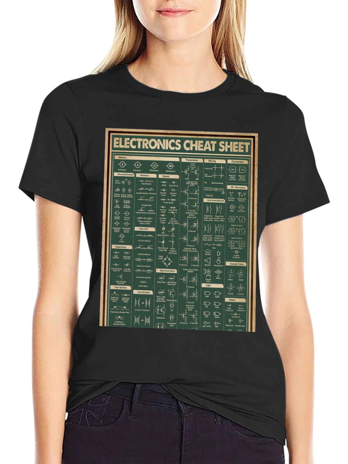 Black Electronics Cheat Sheet Graphic Tee - Black Cotton T-Shirt view 2