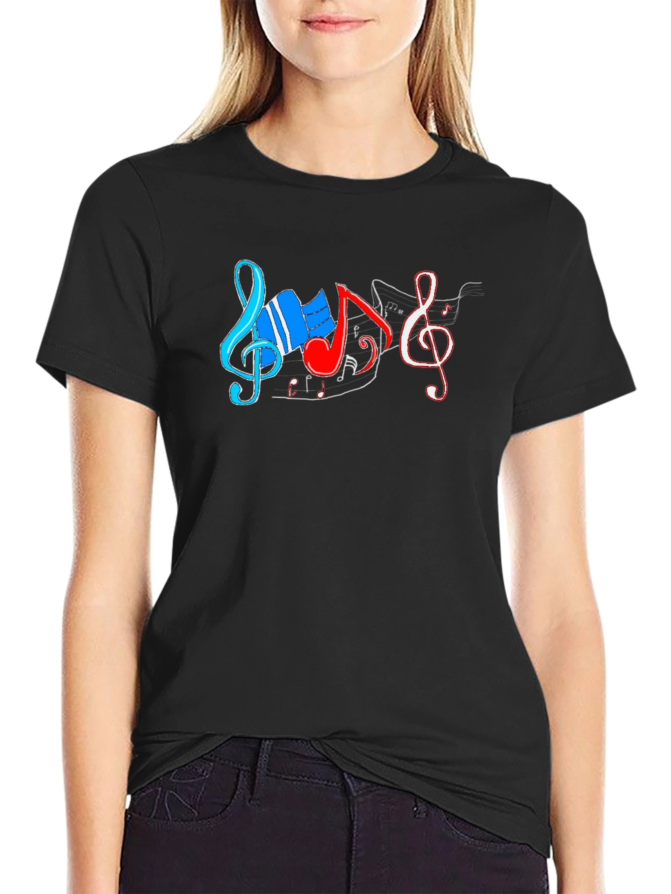 Black Music Notes Graphic T-Shirt - Black Cotton Tee view 2