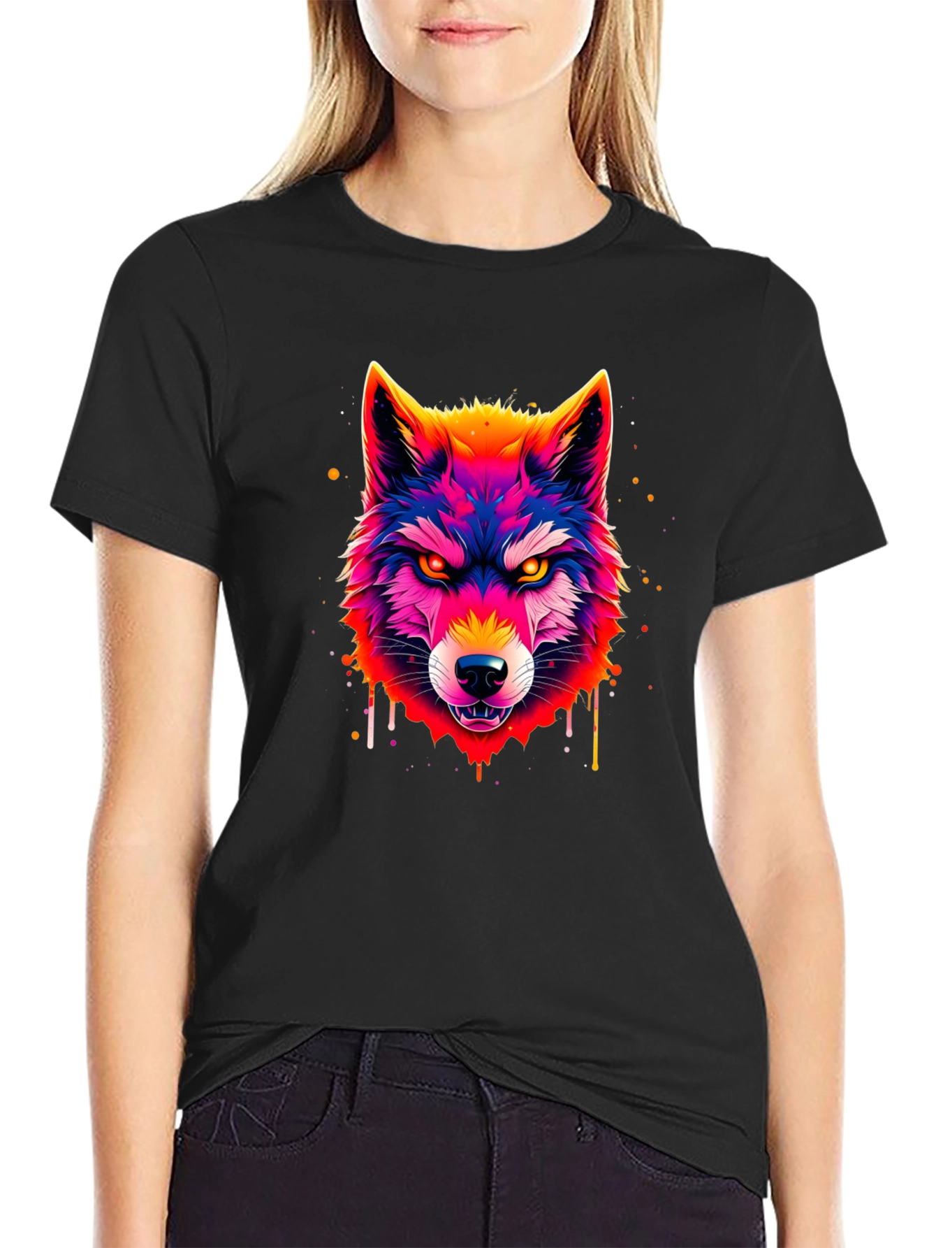 Black Vivid Wolf Graphic Tee - Men's Black T-Shirt view 2