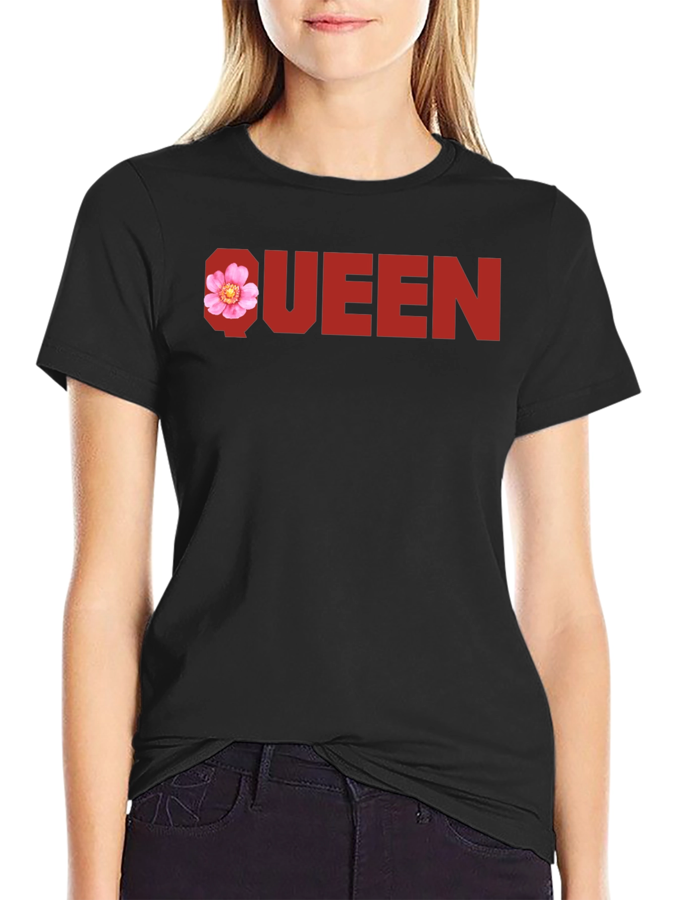 Black Queen Floral Graphic Tee - Black Cotton T-Shirt view 2