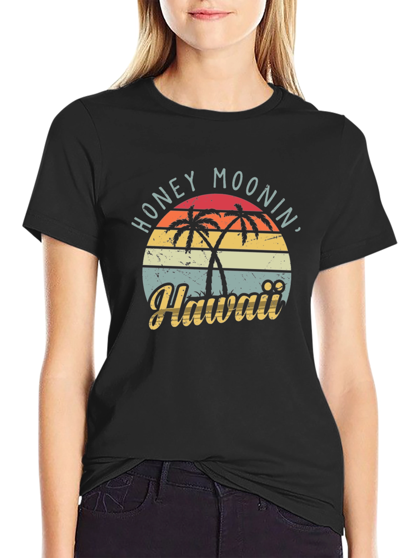 Black Retro Honeymoonin' Hawaii Graphic Tee - Black view 2
