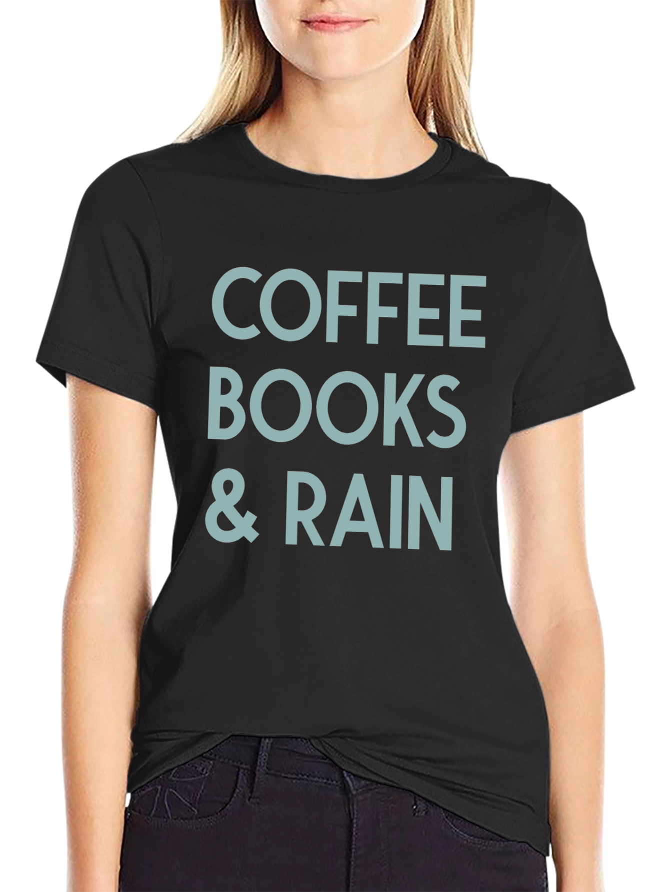 Black Coffee Books & Rain Graphic Tee - Unisex Cotton T-Shirt view 2