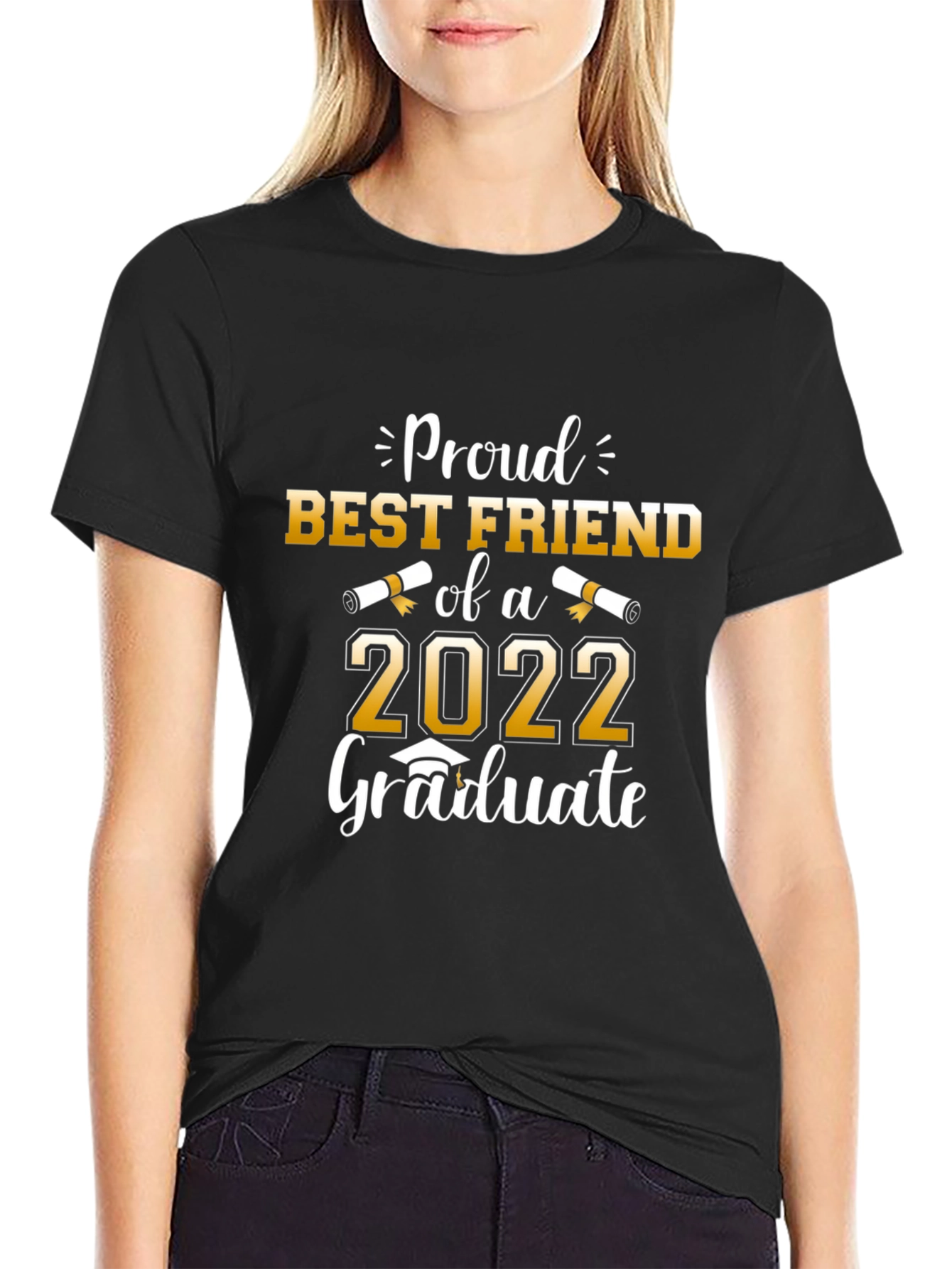 Black Proud Best Friend of a 2022 Graduate Black T-Shirt view 2
