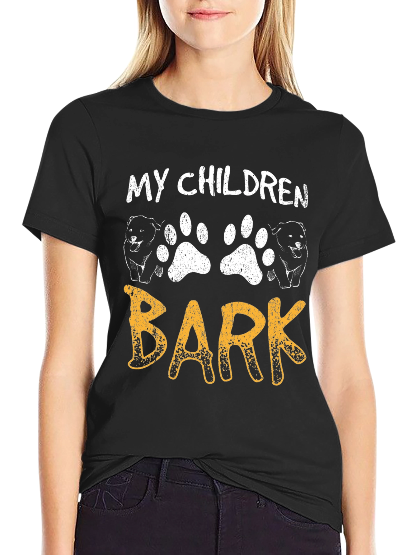 Black My Children Bark T-Shirt - Dog Paw Print Tee view 2