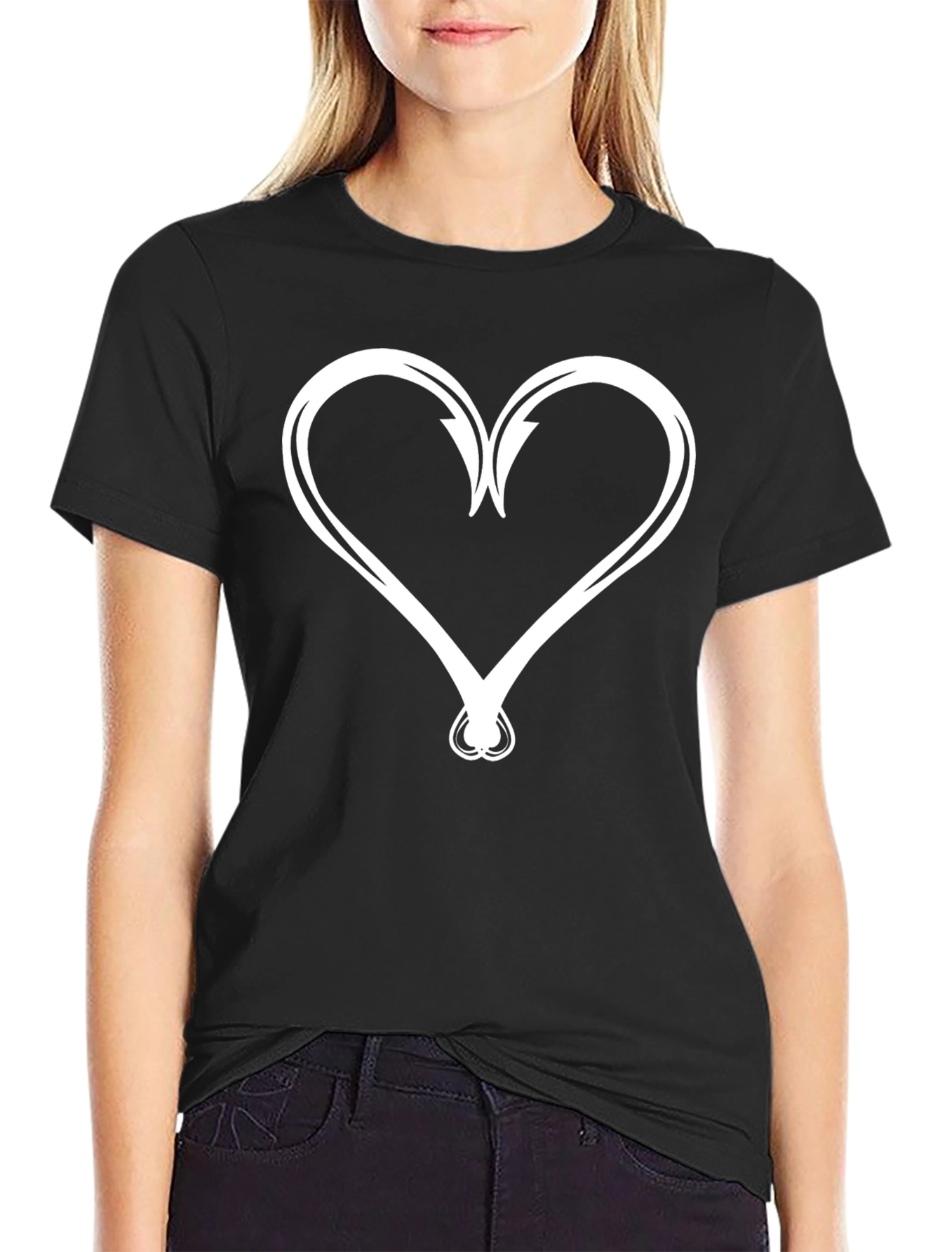Black Hooked on Love T-Shirt - Black Cotton Tee view 2