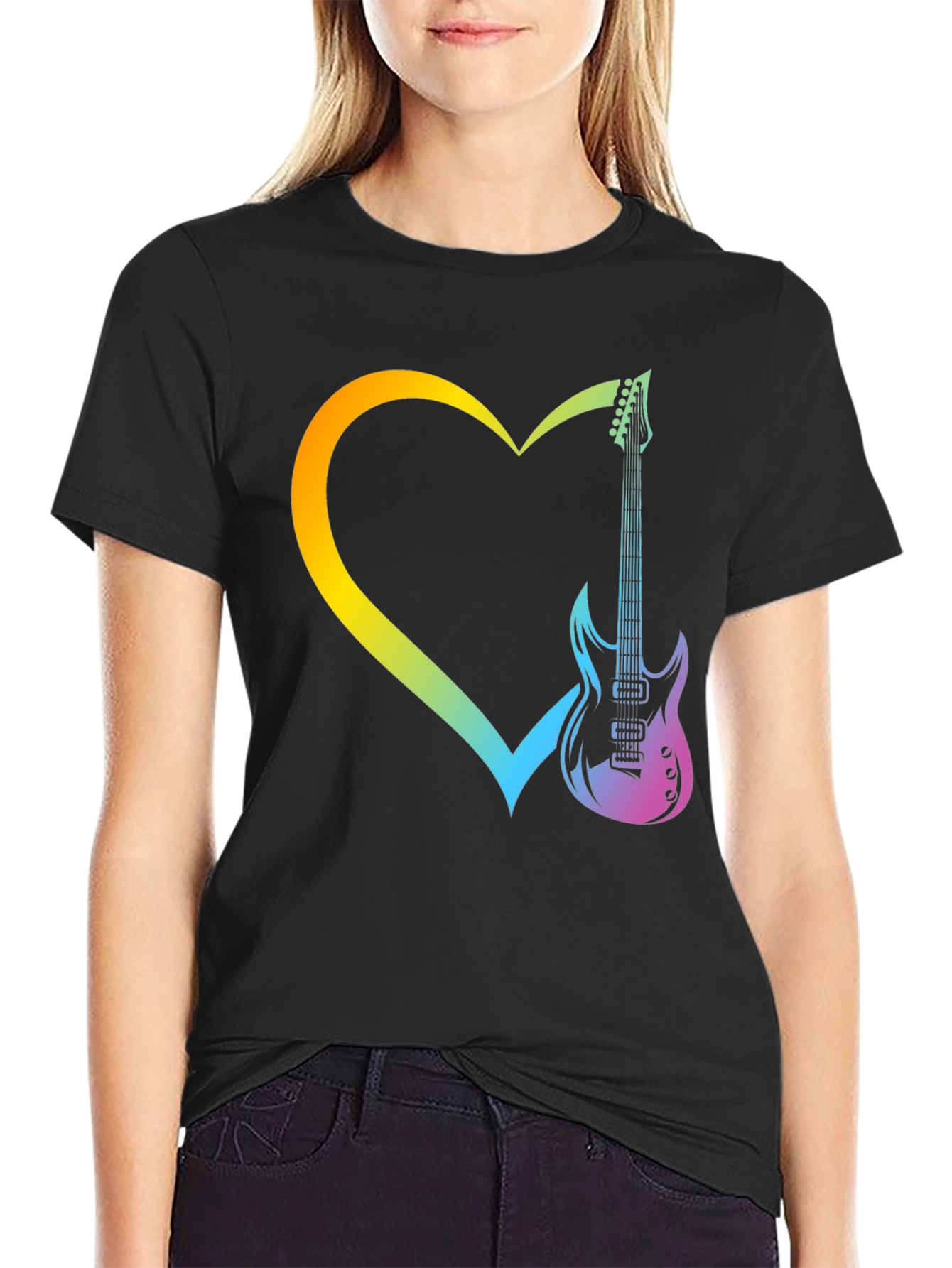 Black Guitar Heart Graphic Tee - Music Lover Shirt view 2