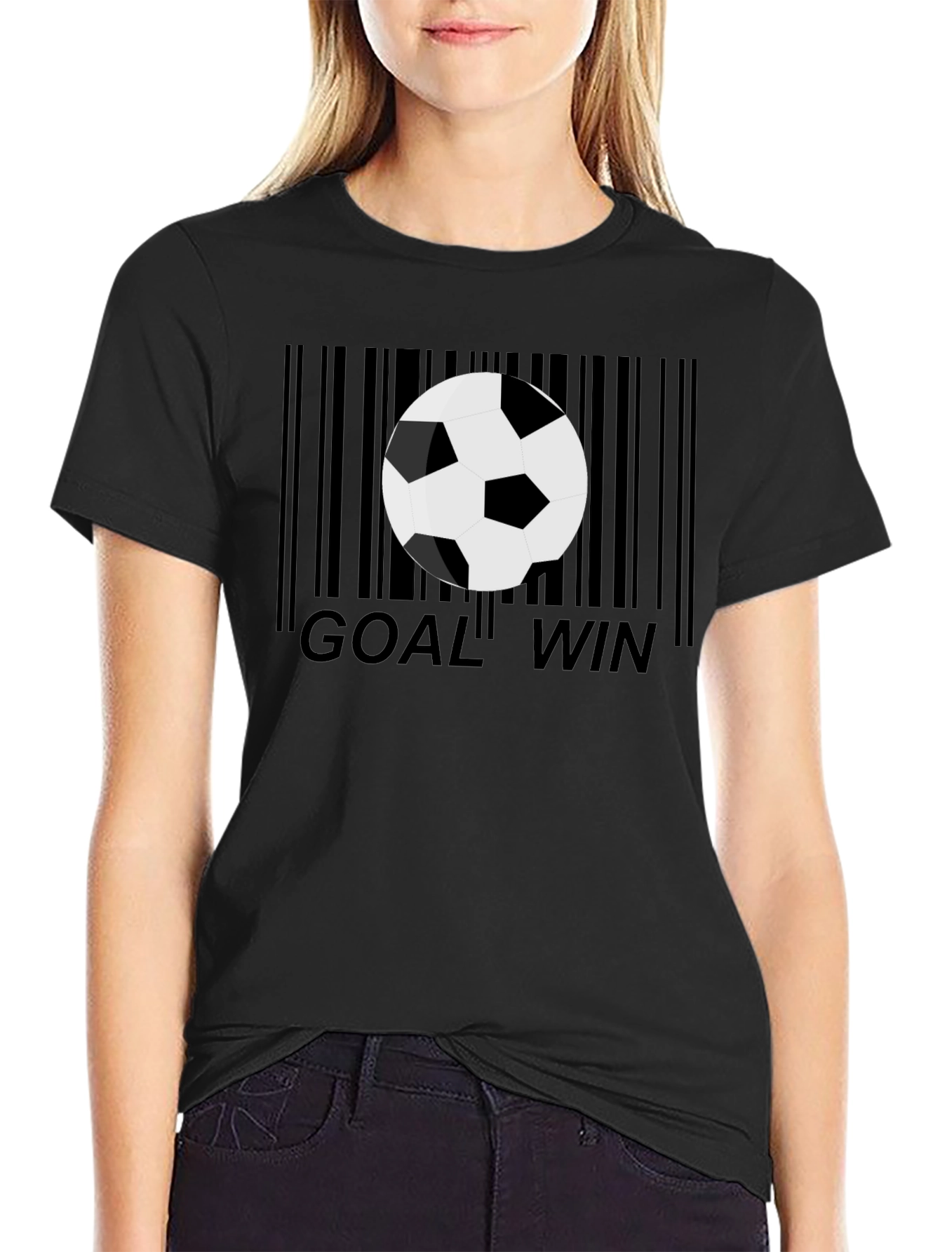 Black Goal Win Soccer Ball Barcode Men's Black Graphic T-Shirt view 2