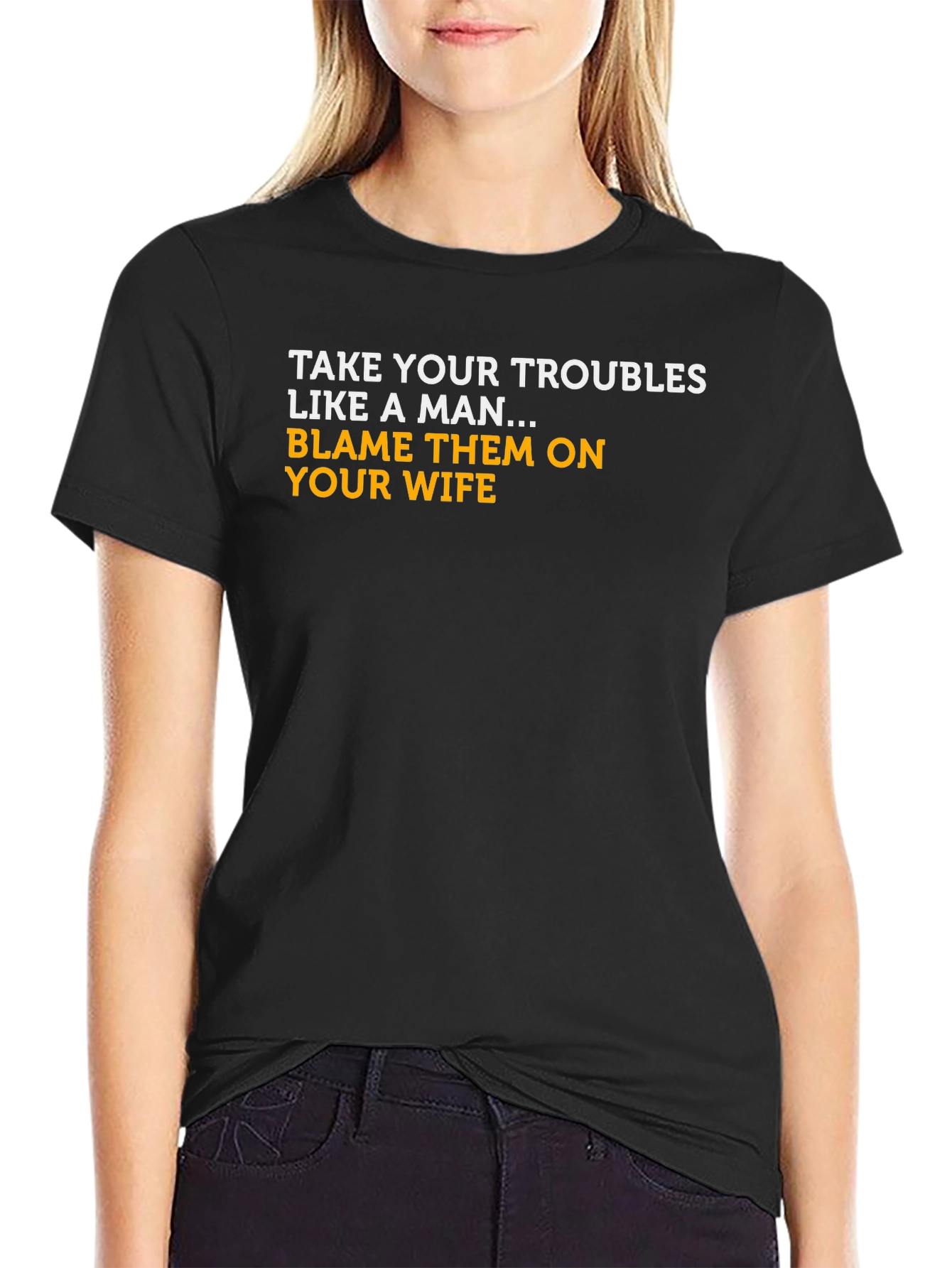 Black Blame Your Wife T-Shirt - Funny Graphic Tee view 2