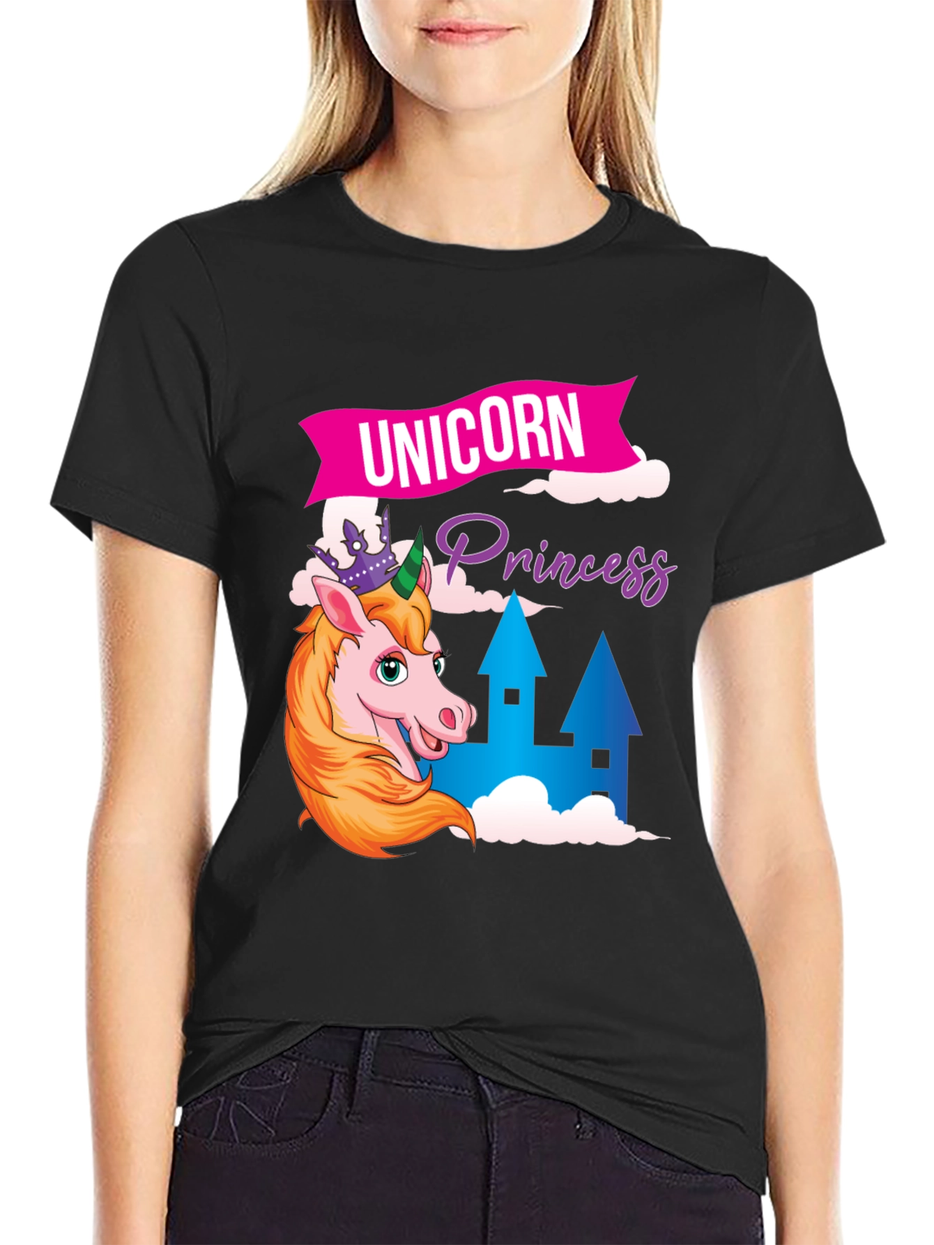 Black Unicorn Princess T-Shirt - Fun Graphic Tee view 2
