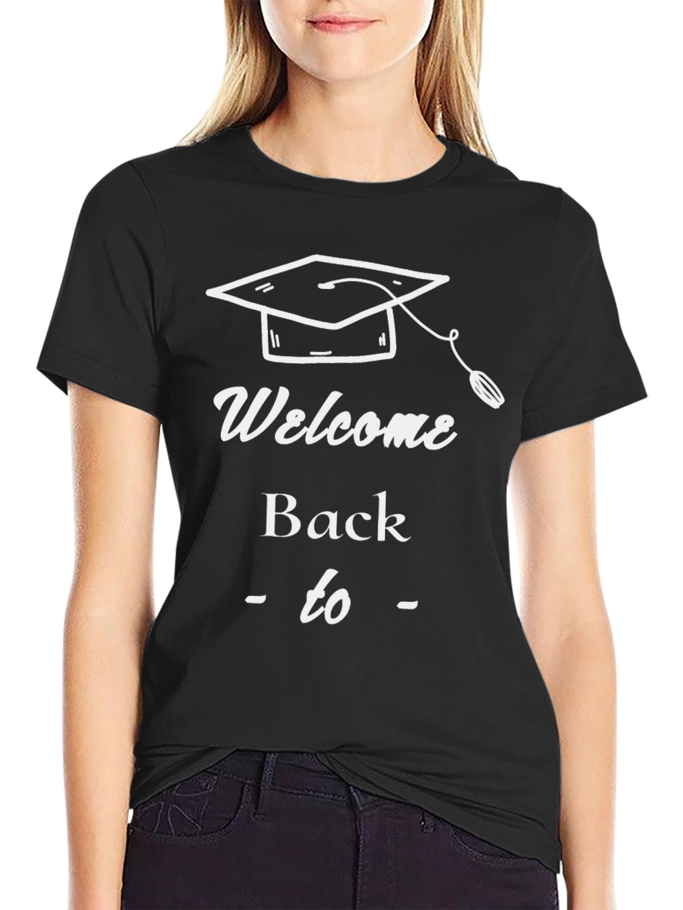 Black Welcome Back T-Shirt Graduation Cap Tee view 2