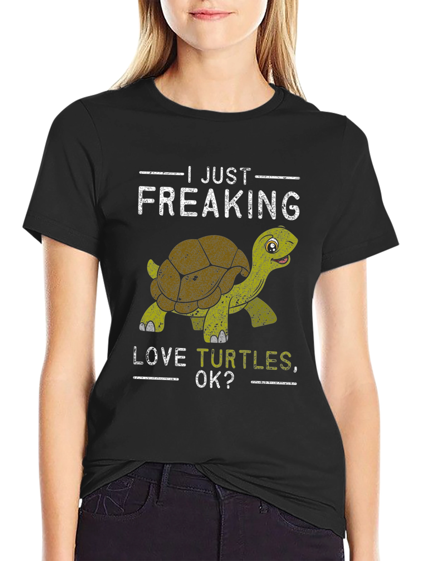 Black I Just Freaking Love Turtles, OK? T-Shirt view 2