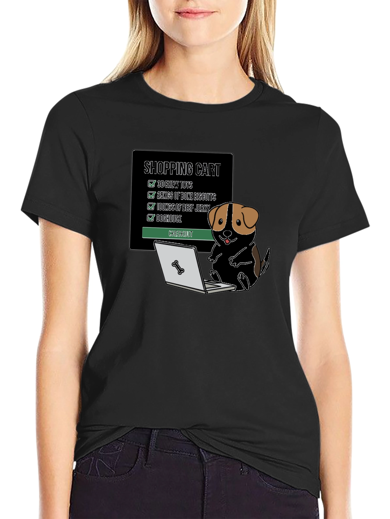 Black Dog Shopping Cart T-Shirt - Funny Pet Lover Tee view 2
