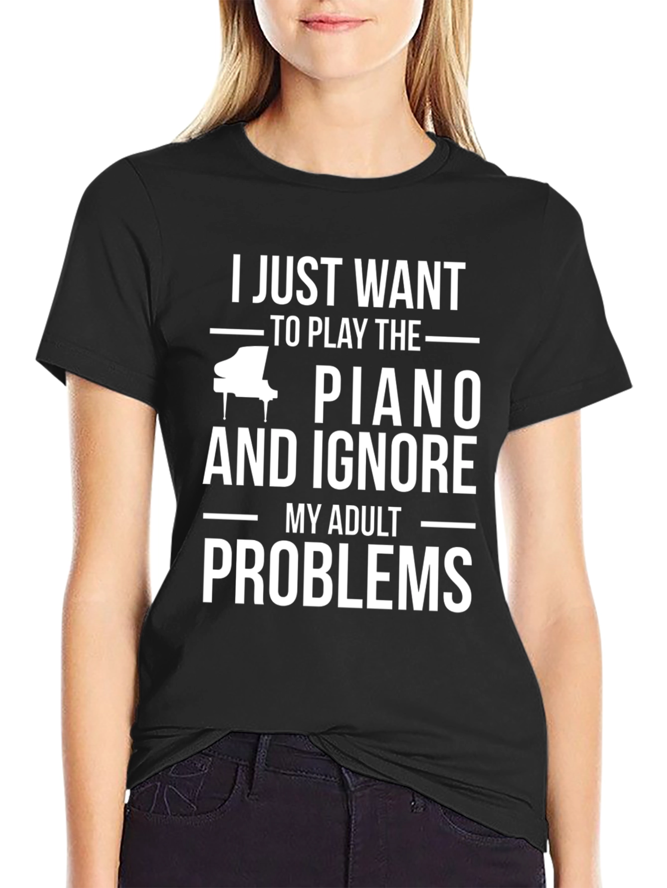 Black Piano Lover T-Shirt: Ignore Adult Problems Tee view 2