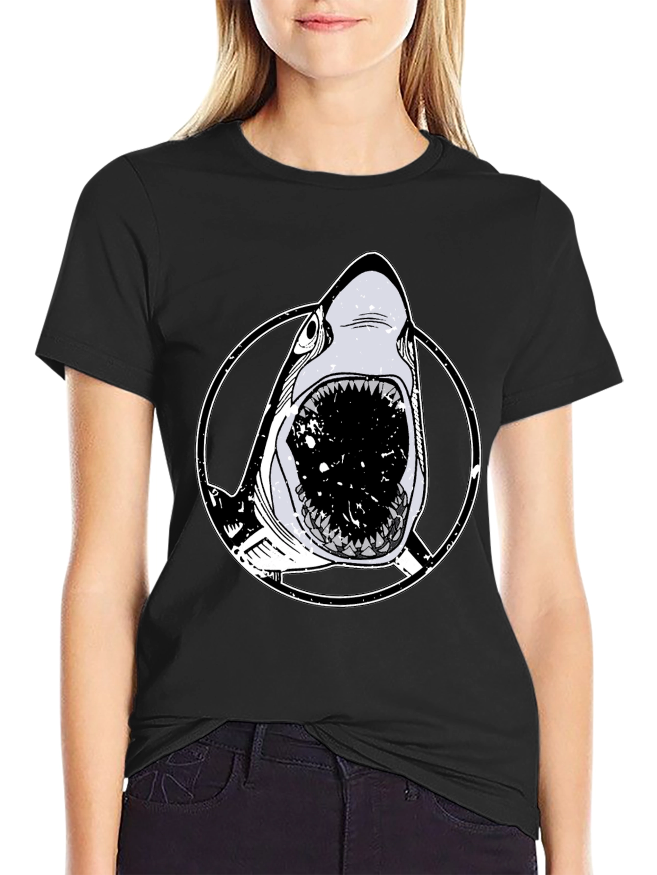 Black Men's Black Shark Graphic T-Shirt view 2