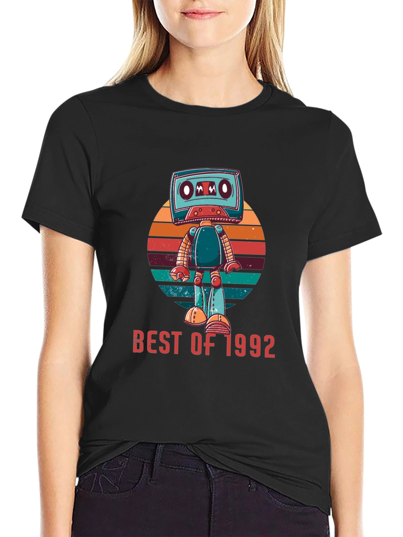 Black Best of 1992 Cassette Robot Graphic T-Shirt view 2