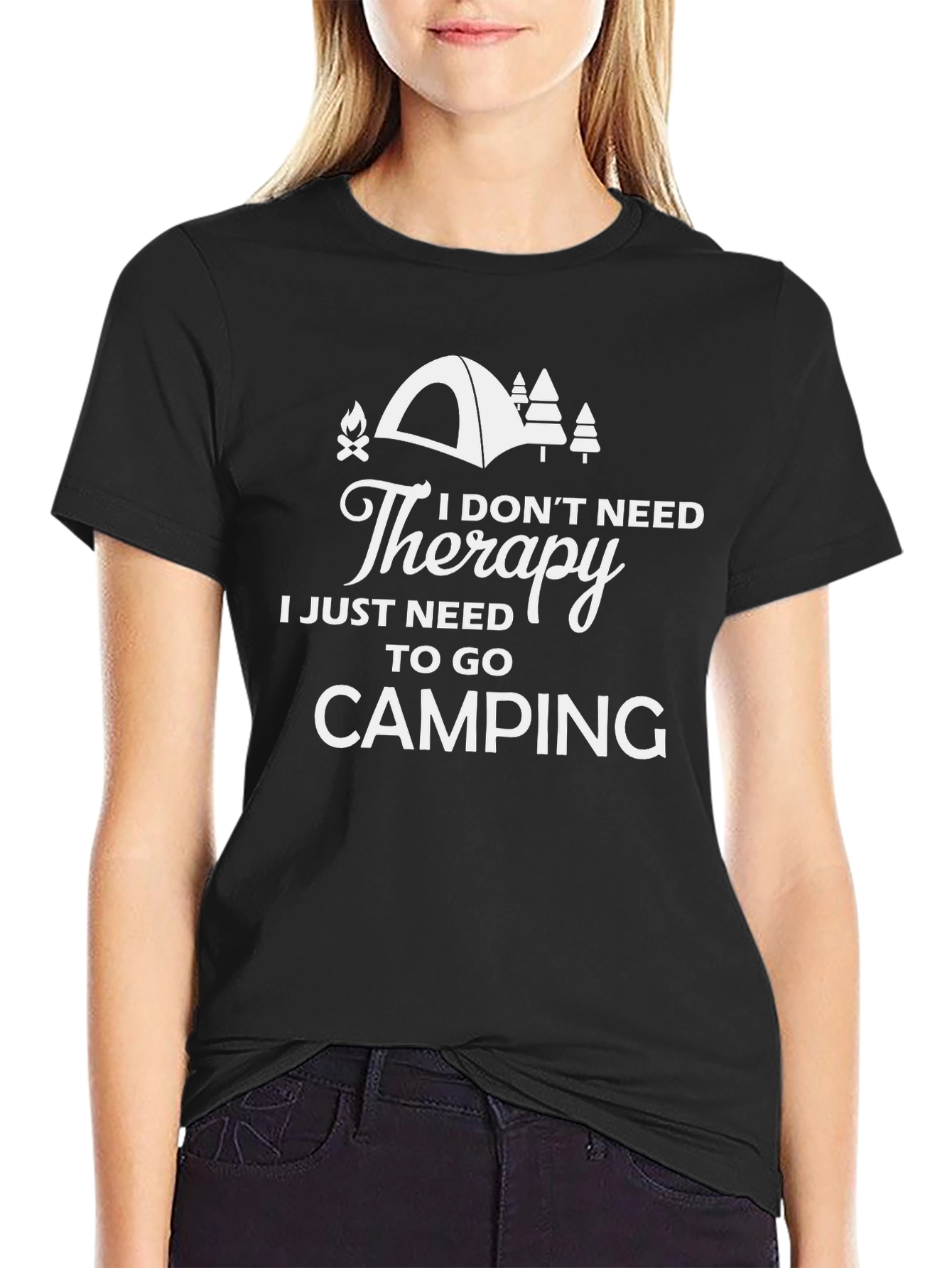 Black Camping Therapy T-Shirt - Nature Lover Apparel view 2