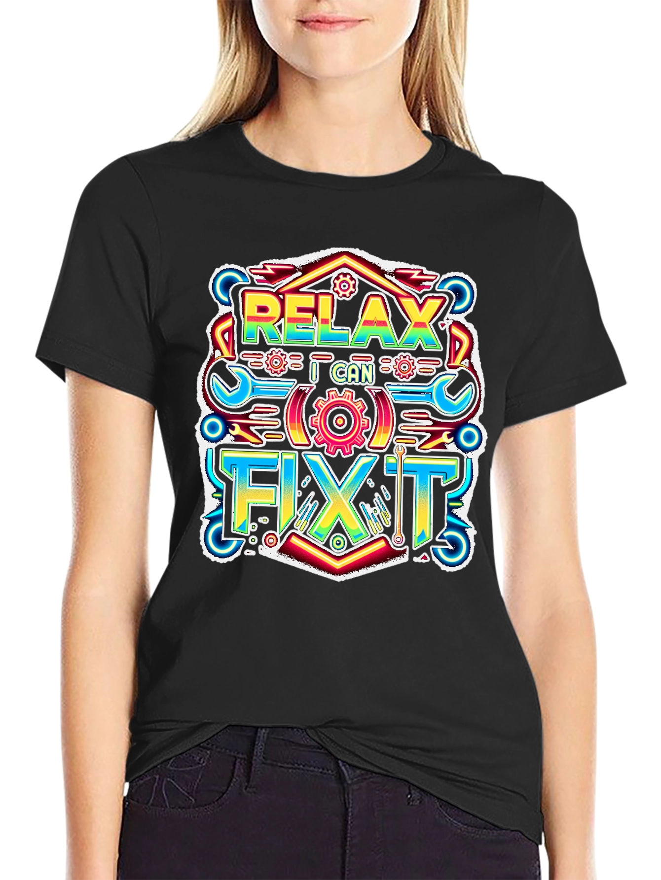 Black Relax I Can Fix It Graphic T-Shirt view 2