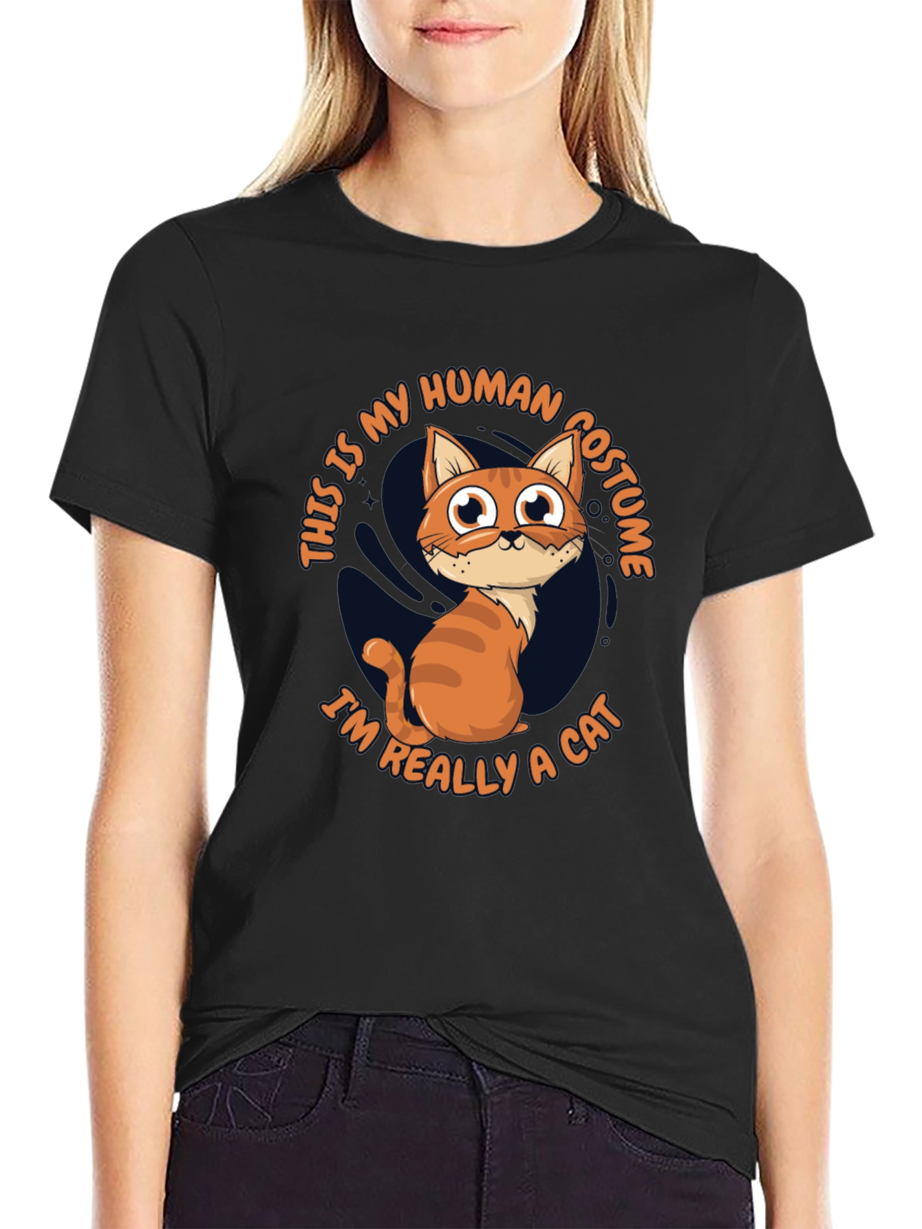 Black Funny Cat Human Costume T-Shirt view 2