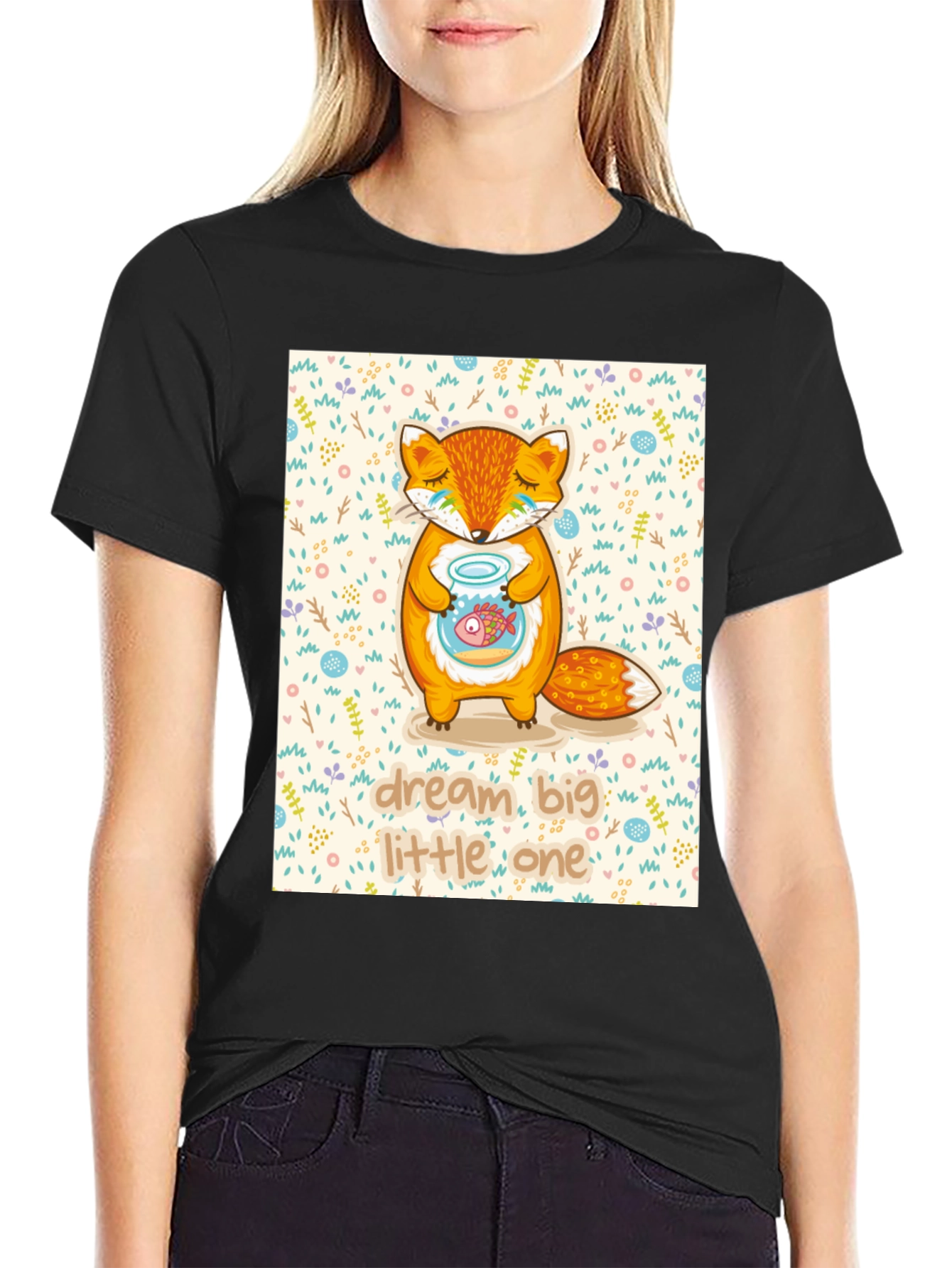 Black Dream Big Little One Fox Graphic Tee view 2