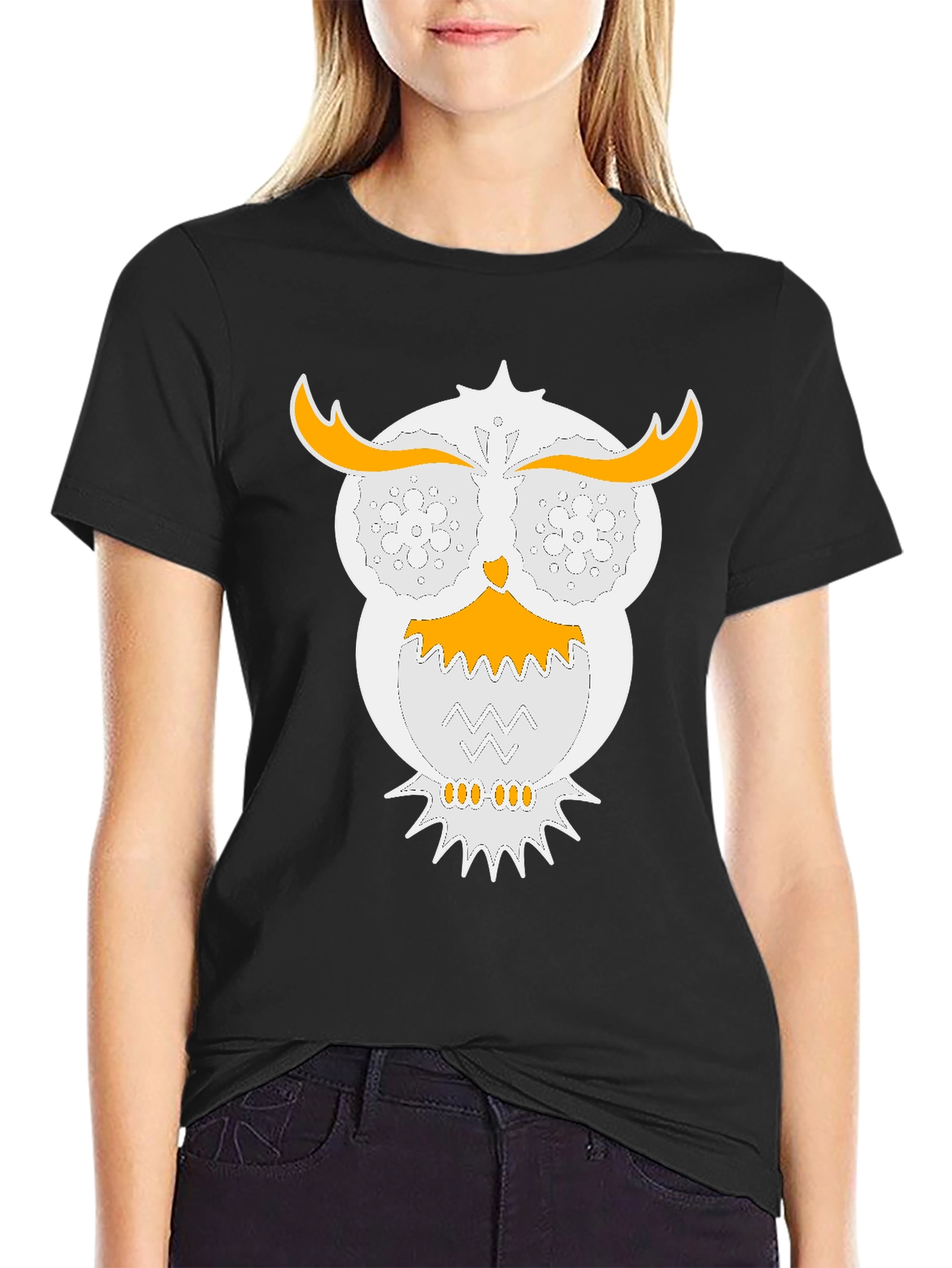 Black Owl Graphic T-Shirt - Unique Design Black Tee view 2