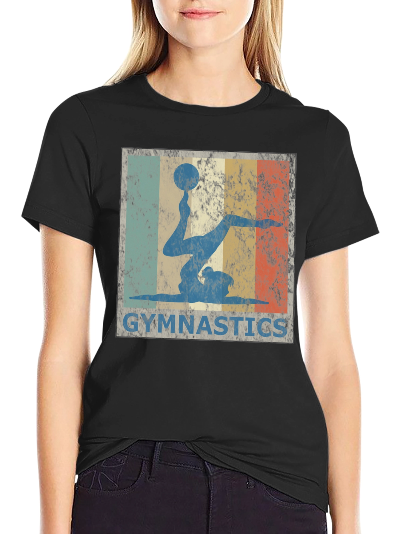Black Vintage Gymnastics T-Shirt - Retro Gymnast Design view 2