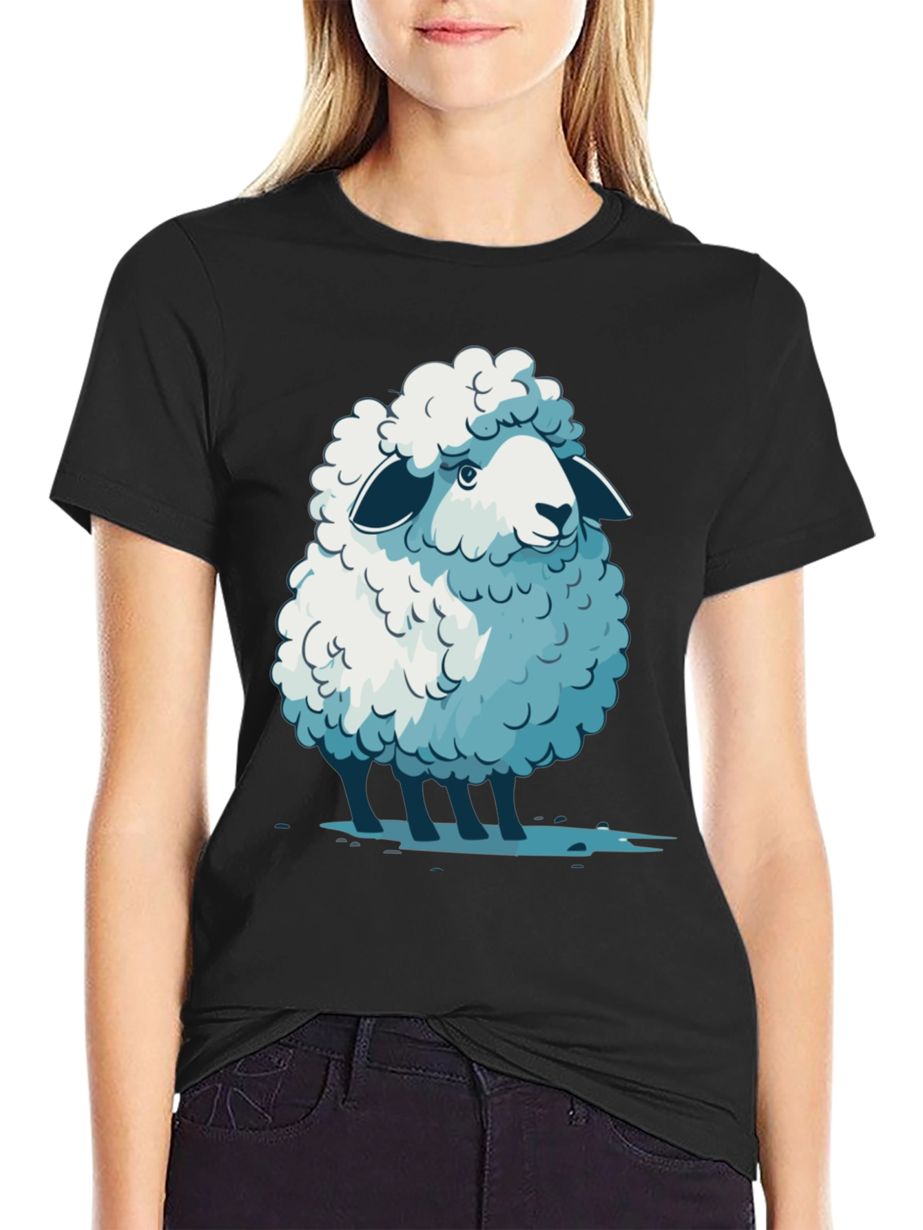 Black Cute Sheep Graphic Tee - Soft Cotton Blend T-Shirt view 2