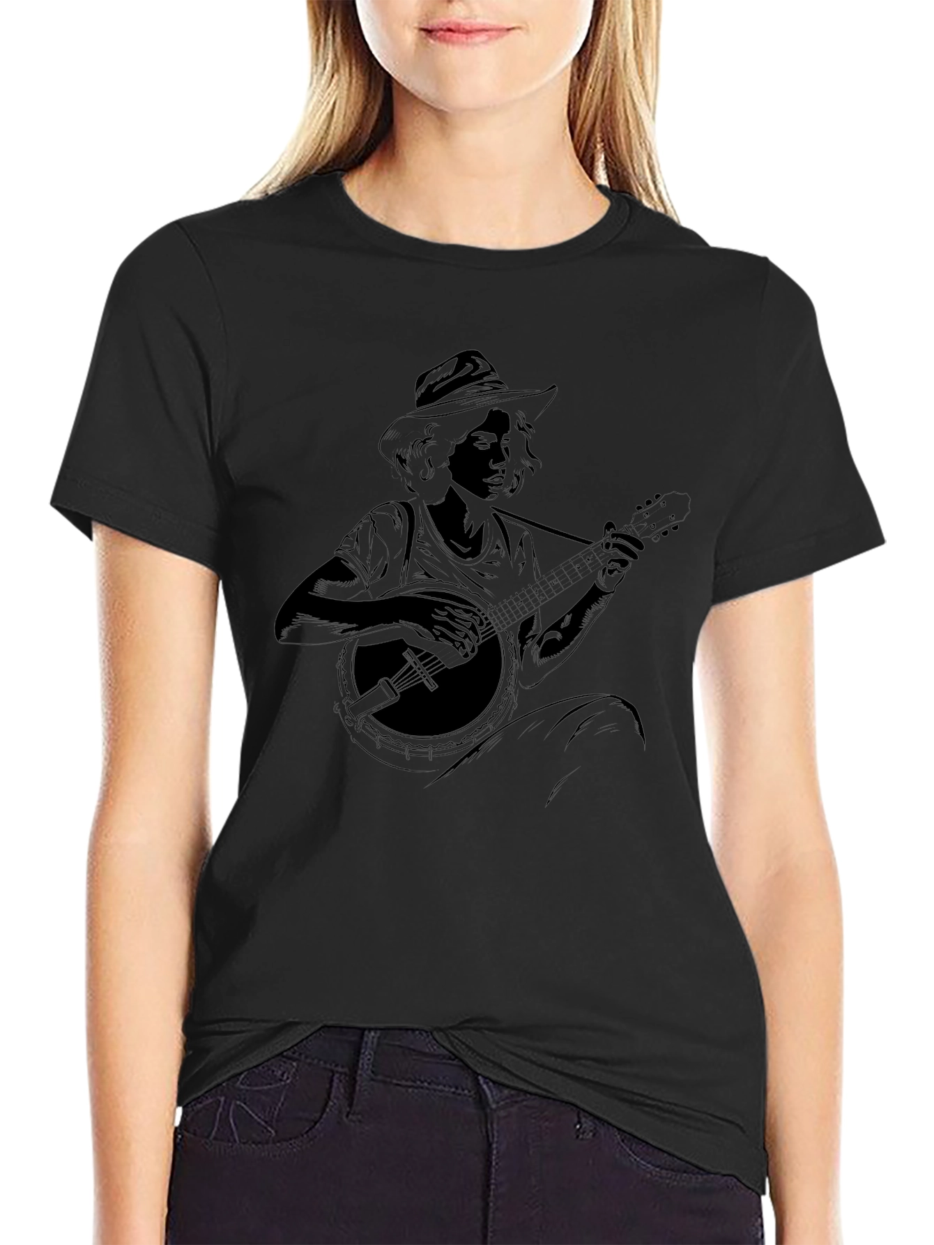 Black Banjo Player Graphic Black Tee - Unisex view 2