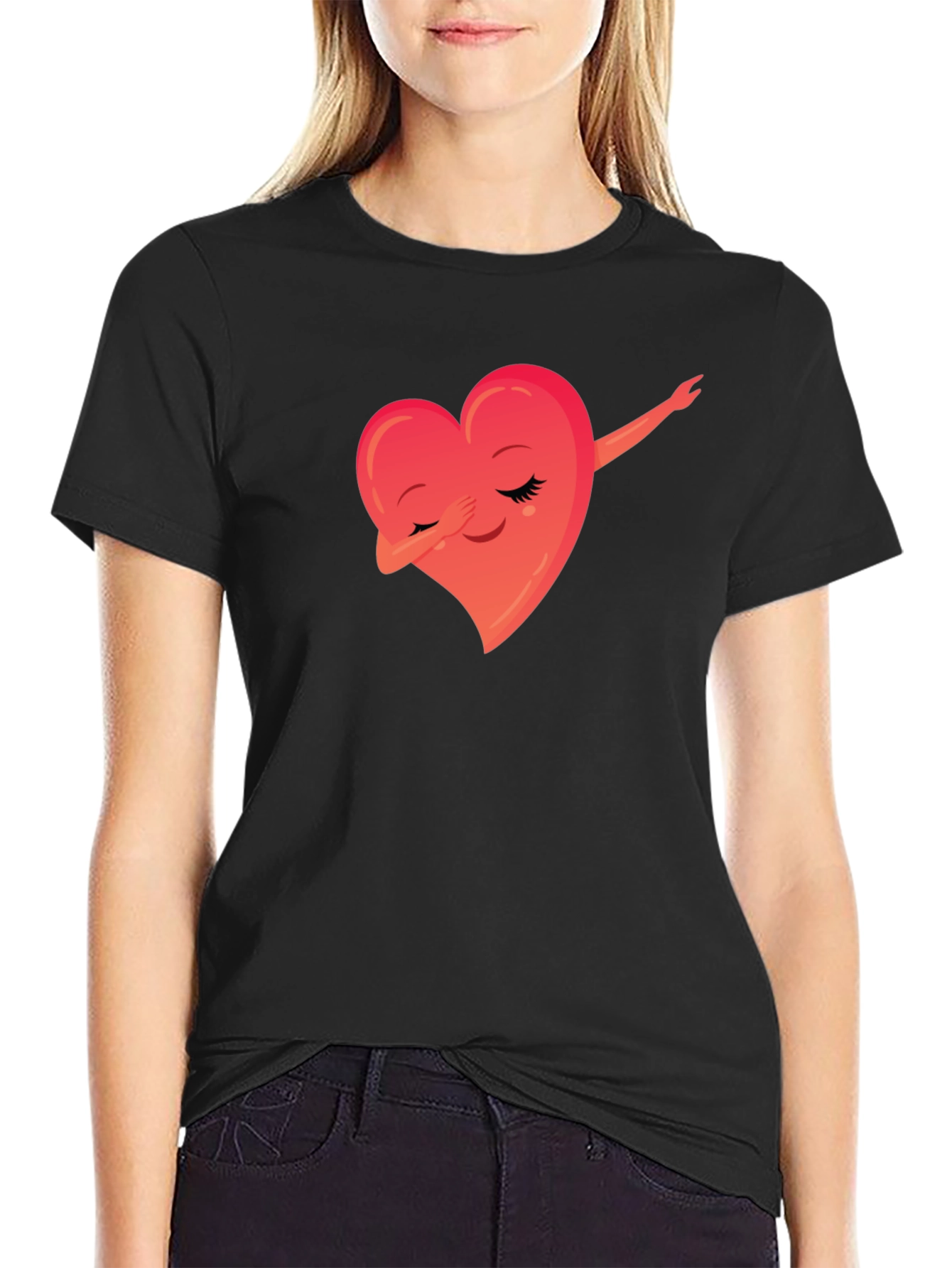 Black Dabbing Heart Graphic Tee - Soft & Stylish view 2