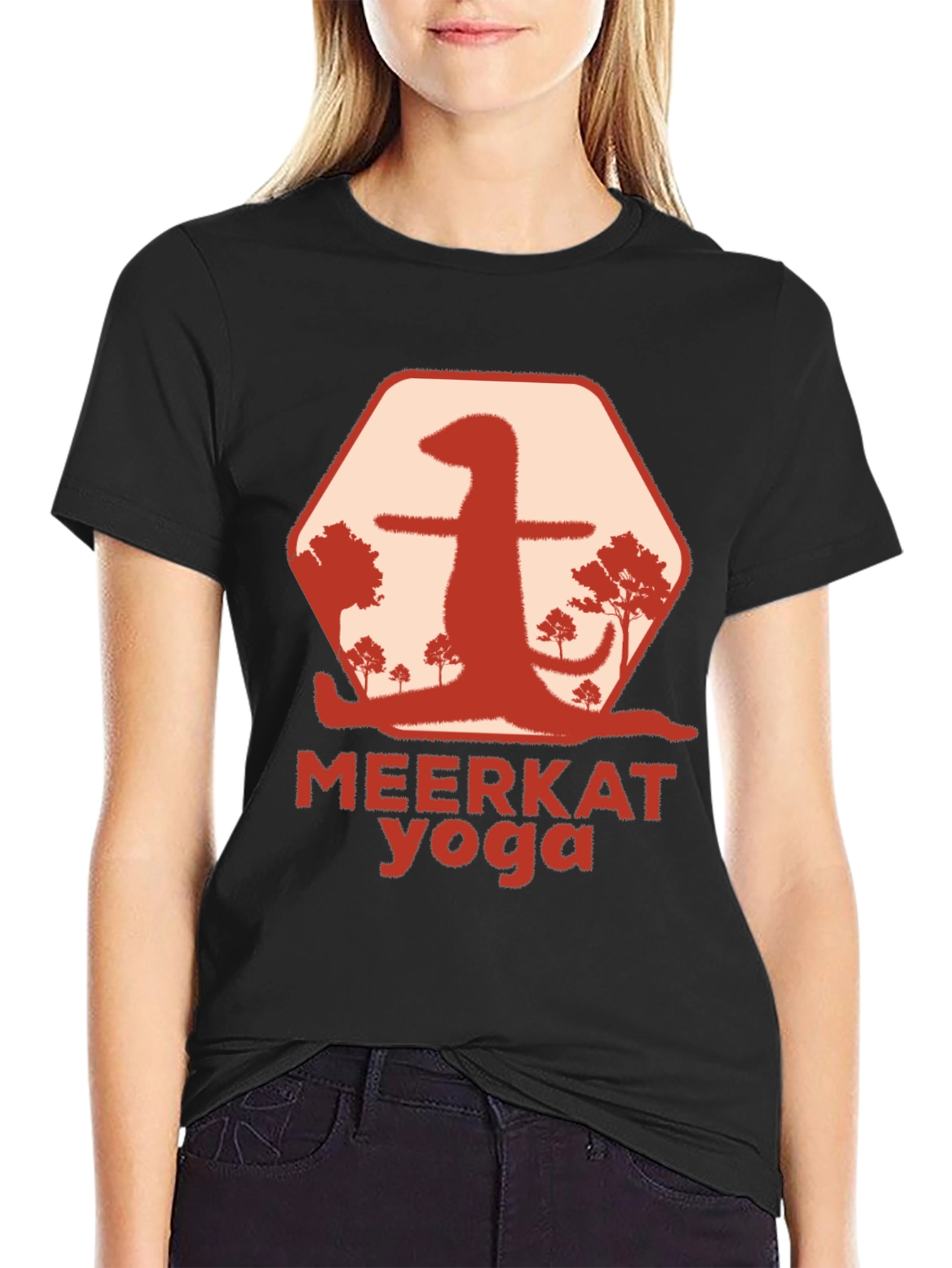 Black Meerkat Yoga Graphic T-Shirt - Unique Animal Design view 2