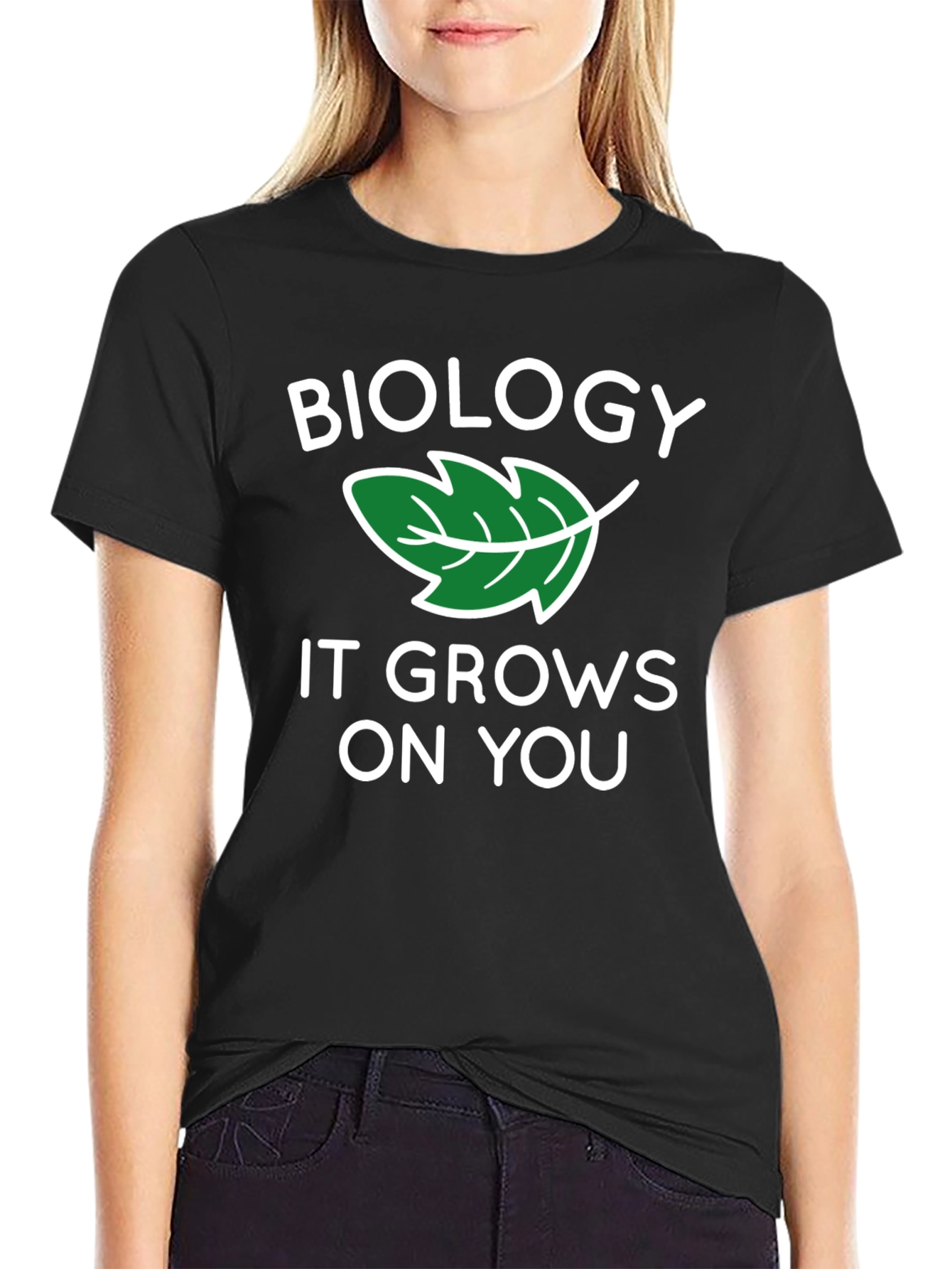Black Biology Leaf Graphic T-Shirt view 2