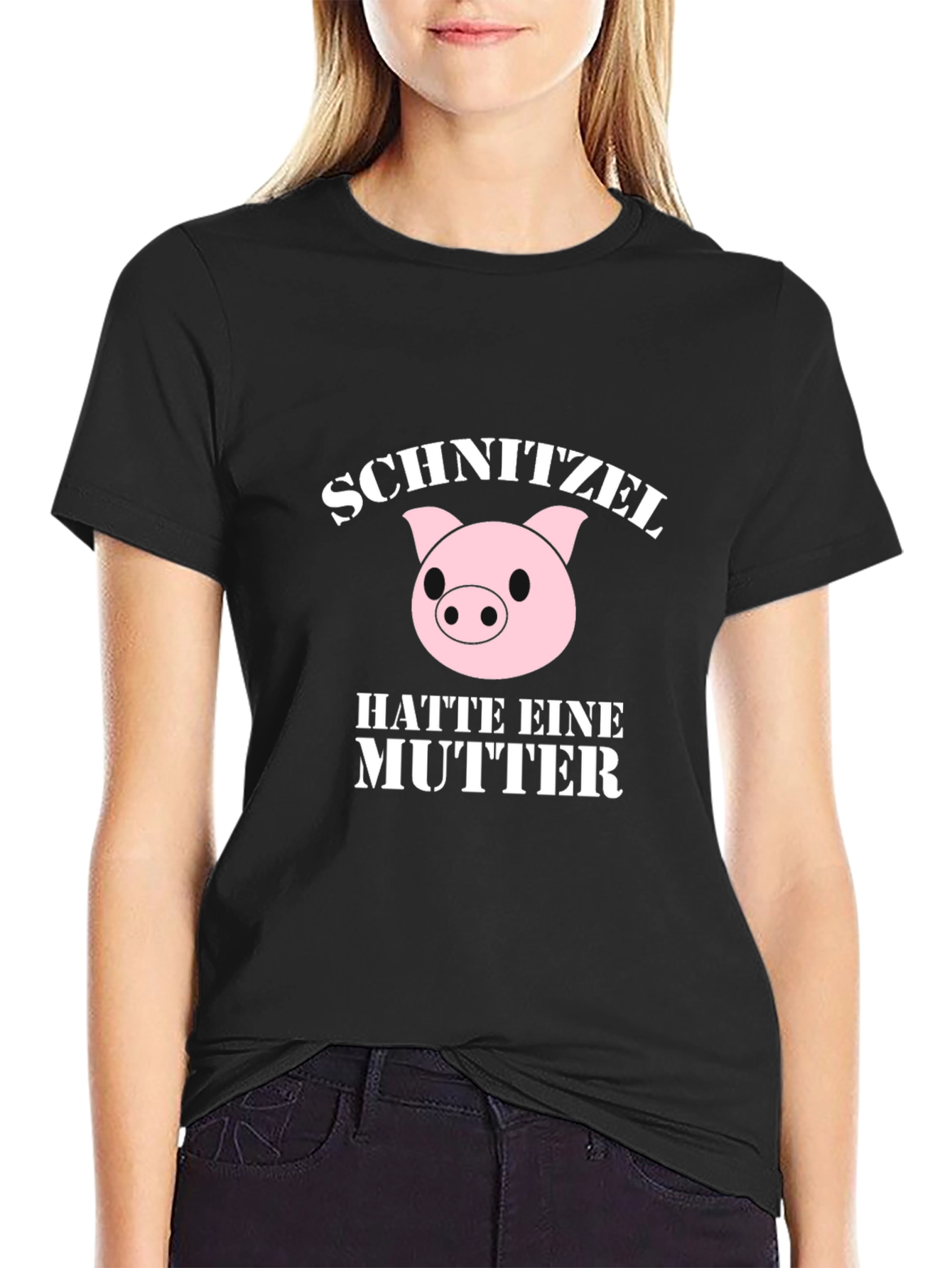 Black Schnitzel Had a Mother Funny Pig T-Shirt view 2