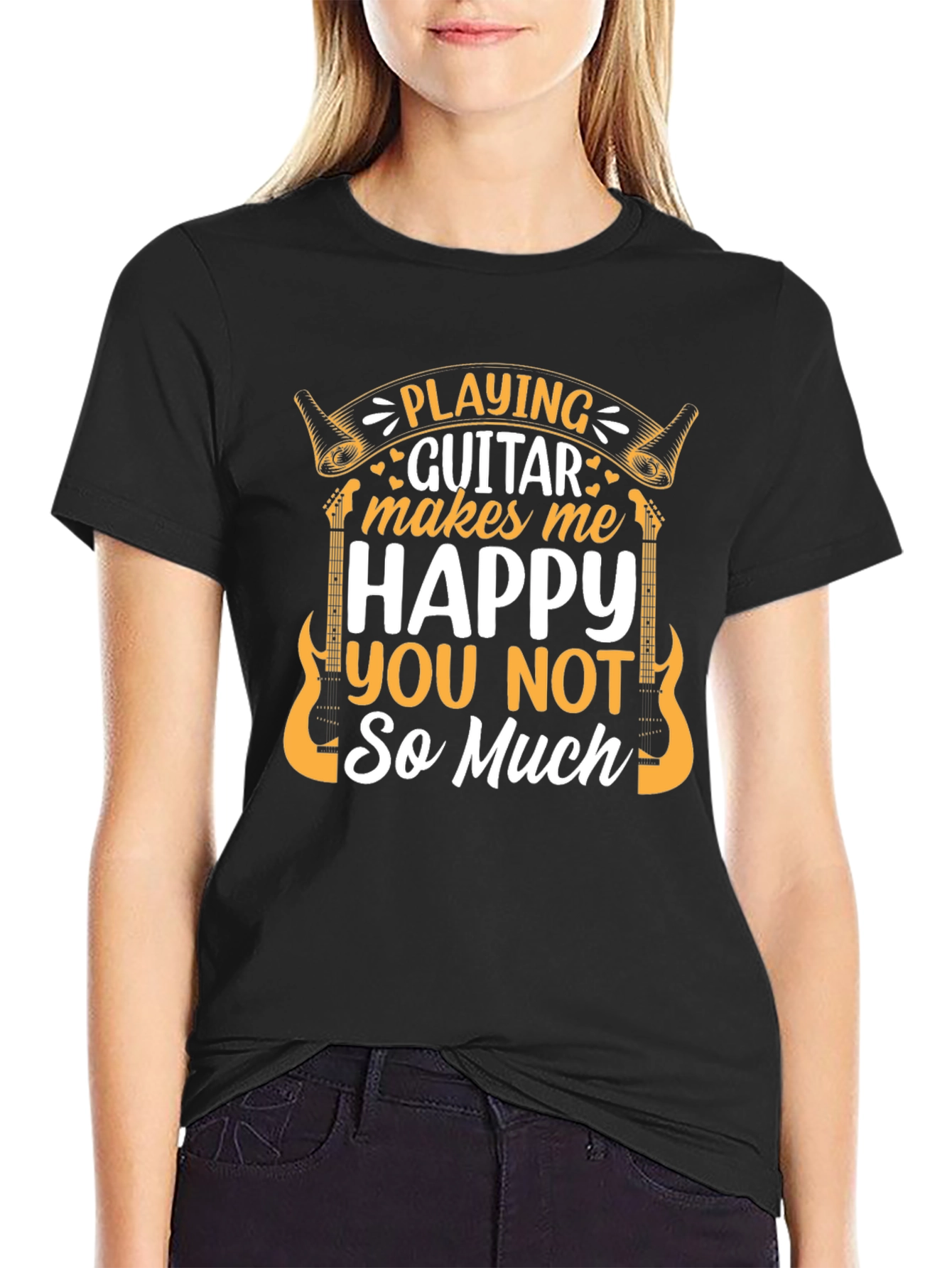 Black Playing Guitar Makes Me Happy T-Shirt view 2