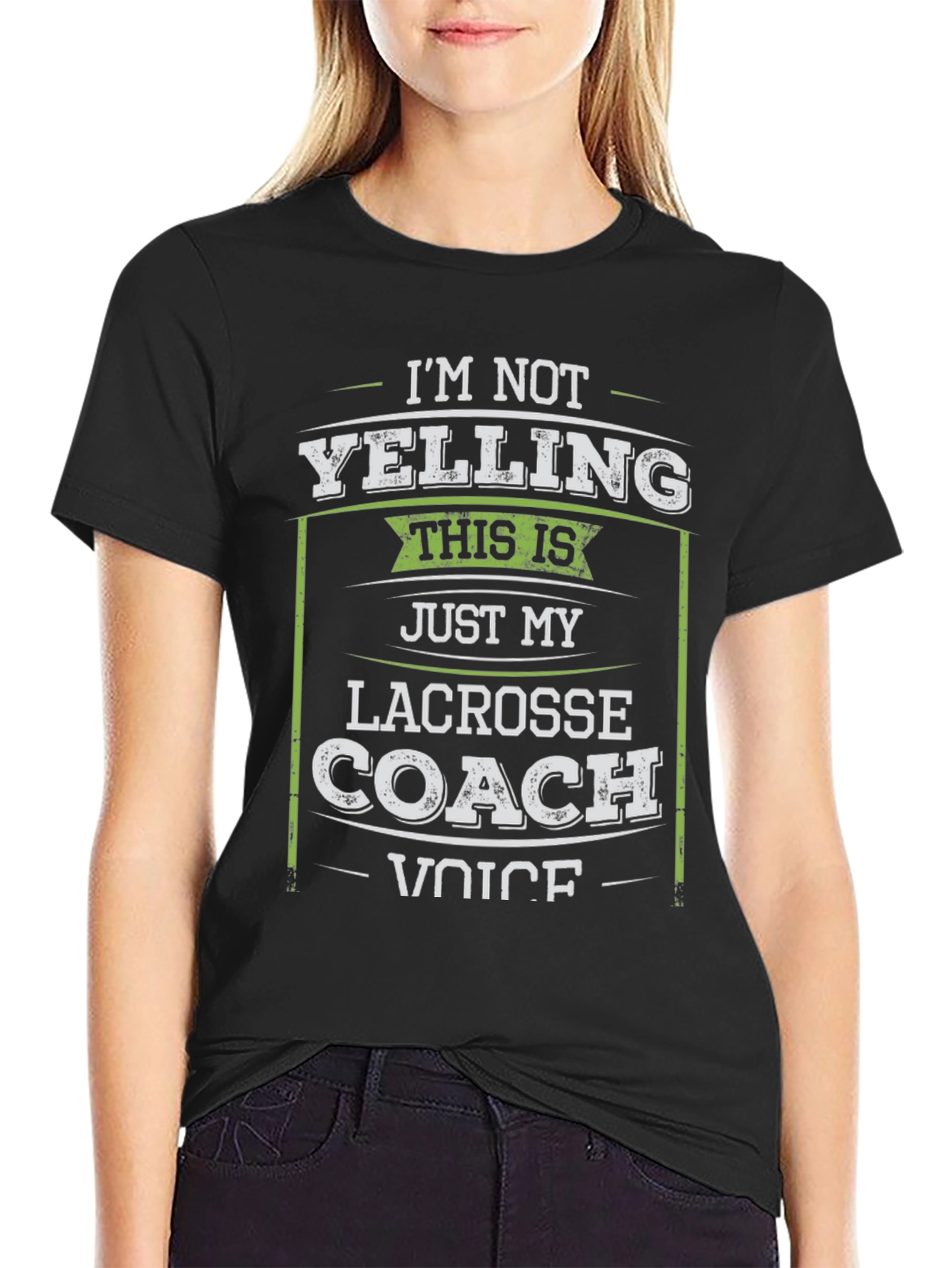 Black Lacrosse Coach Novelty T-Shirt - Funny Coach Voice view 2